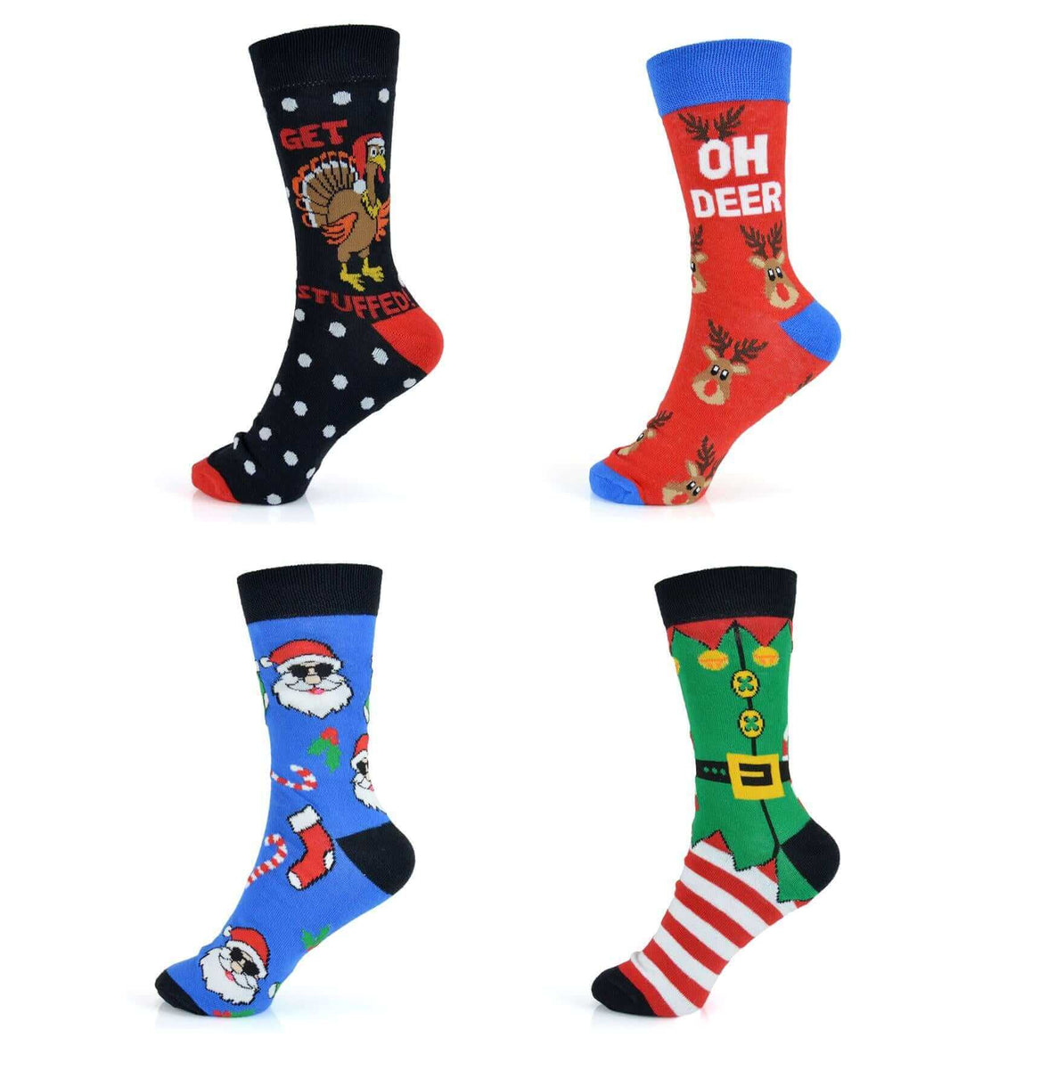 4 Pack Mens Christmas Socks Cotton Rich Fun Festive Designs Perfect Stocking Filler Holiday Gift UK 6-11 EUR 39-45 by Sock Stack XMAX FUN (SS28) / 6-11 Socks
