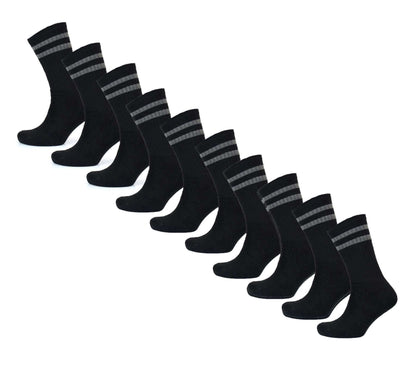 Pack Of 10 Men's Striped Sport Socks Cotton Rich Crew Sock Black Grey. Buy now for £9.00. A Socks by Sock Stack. 6-11, black, boot, boot socks, boys, boys socks, breathable, comfortable, cosy, cotton, cushioned, cycling, footwear, grey, grey socks, gym, h