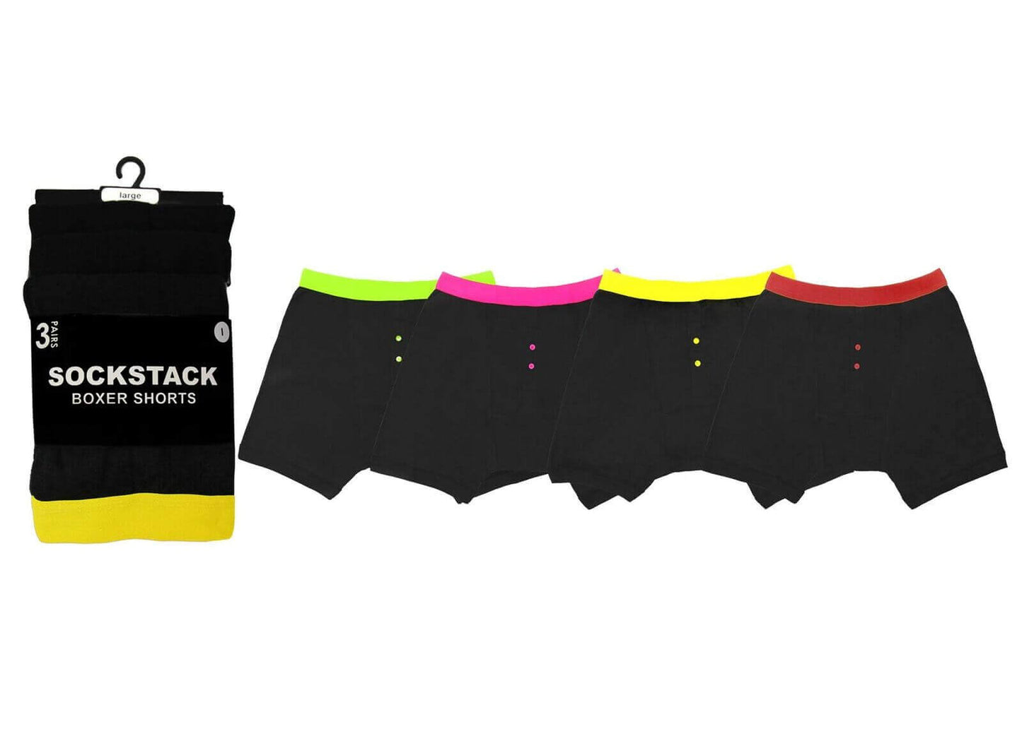 6-Pack Mens Cotton Stretch Boxer Shorts with Neon Waistband Comfortable Durable Breathable Trunk Style Everyday Wear by Sock Stack. Buy now for £10.00.