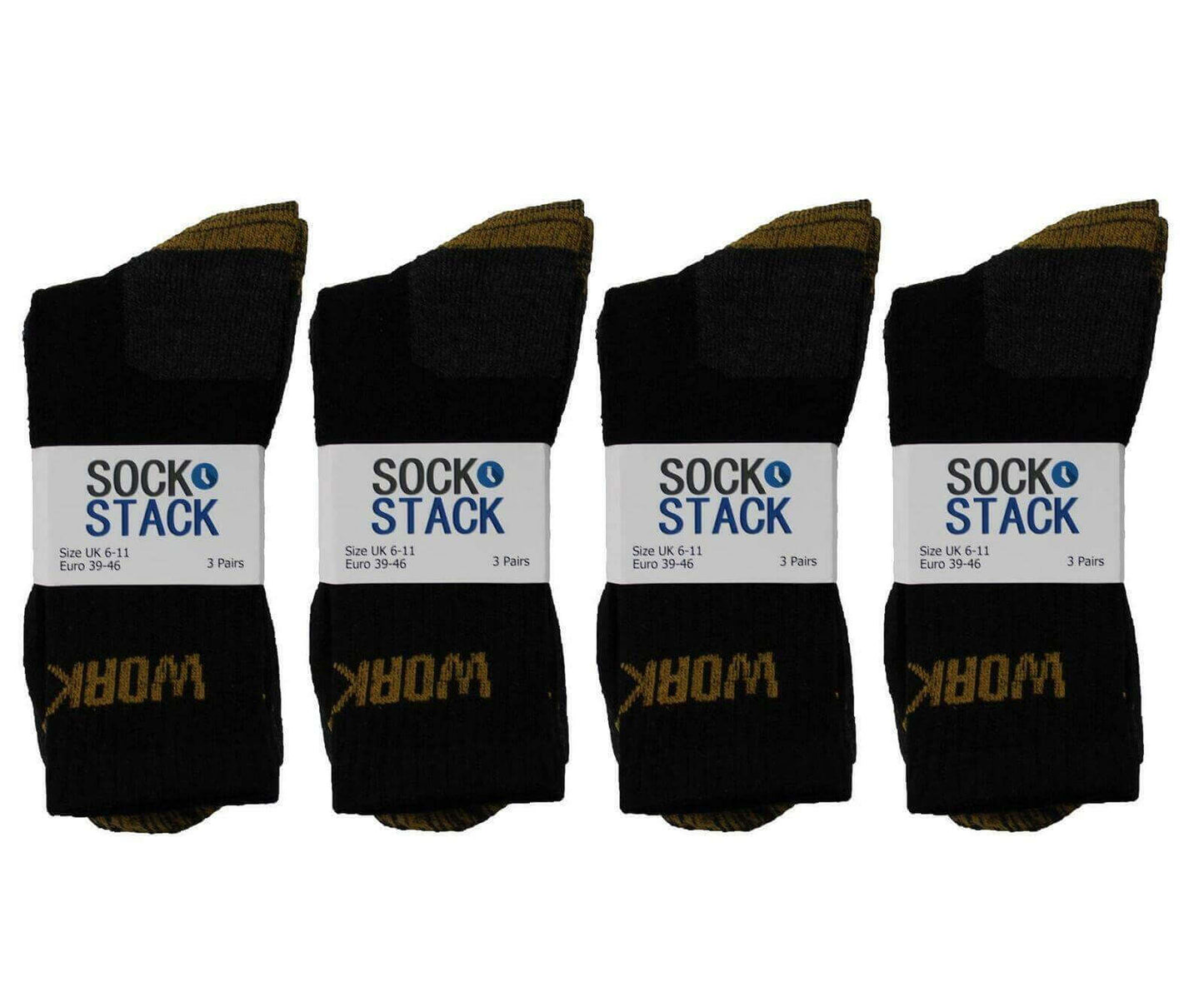 6 Pack Mens Heavy Duty Cushion Sole Work Socks Reinforced Toe and Heel Boot Socks for Construction and Outdoor Jobs Black Grey Yellow Size UK 6-11 EUR 39-45 by Sock Stack. Buy now for £7.00.