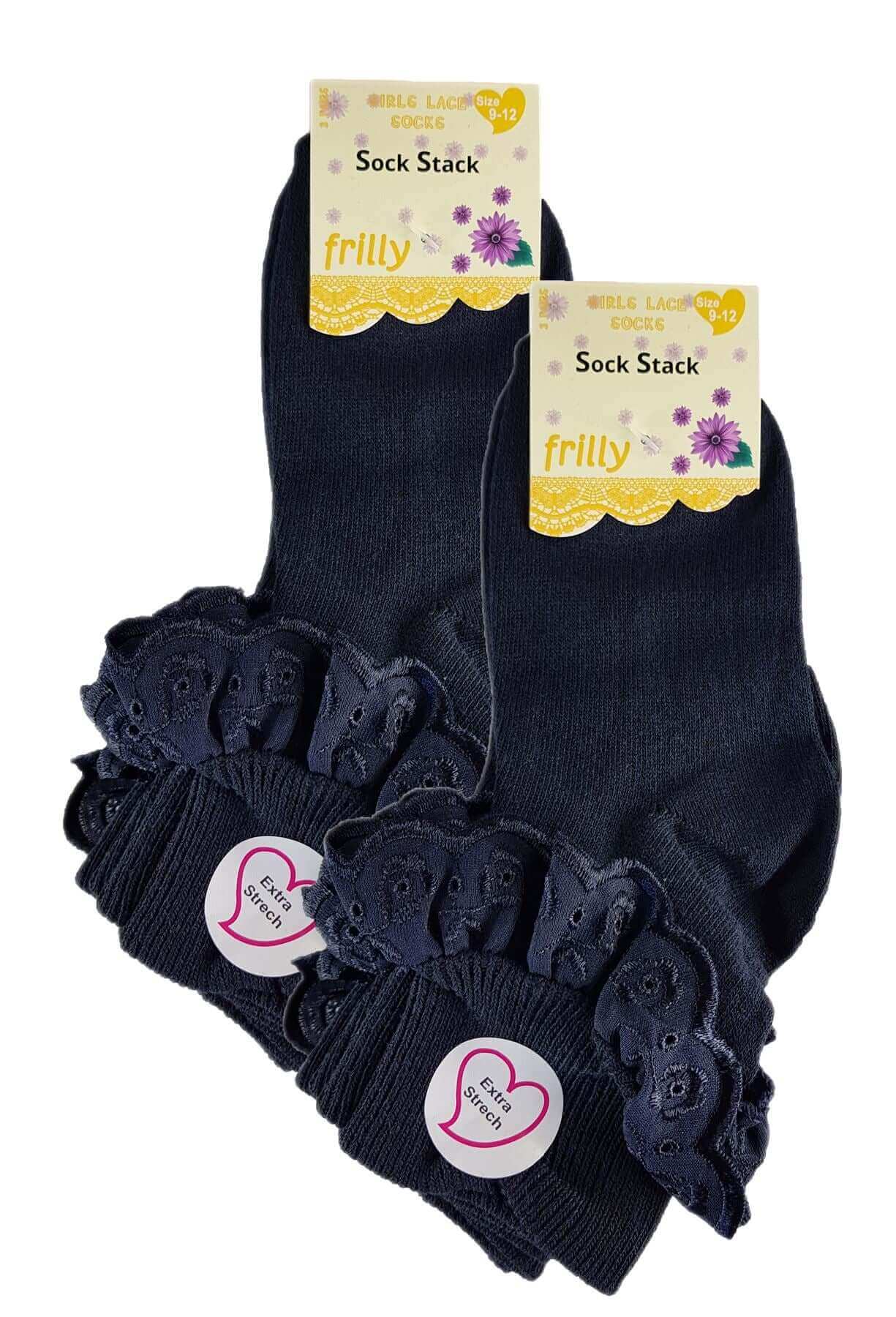 6 Pairs Girls Cotton Rich Frilly Ankle Socks Durable Breathable Sculpted Heels and Toes Multiple Sizes and Colours Perfect for School and Everyday Wear by Sock Stack. Buy now for £7.00.
