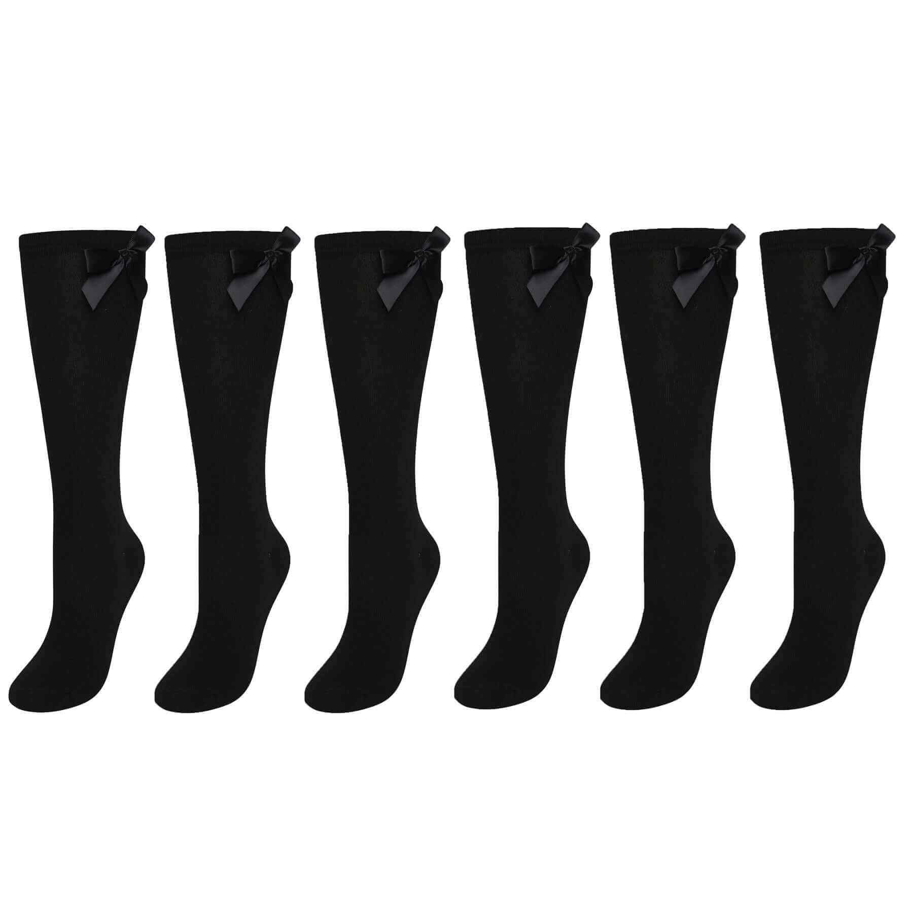 6 Pairs Girls Knee High Socks with Ribbon Bows Cotton Rich Long School Socks Stylish Comfortable Durable for Uniforms Everyday Wear Ages 2-13 by Sock Stack. Buy now for £8.00.