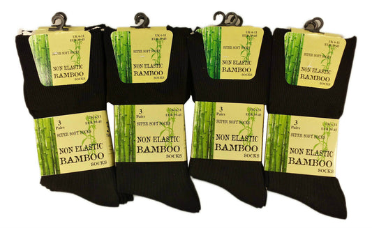 6 Pairs Mens Bamboo Loose Top Socks Super Soft Anti Bacterial Moisture Wicking with Reinforced Heel and Toe for Durability Comfort All Day Wear Assorted Colours Classic Black by Daisy Dreamer. Buy now for £9.00.