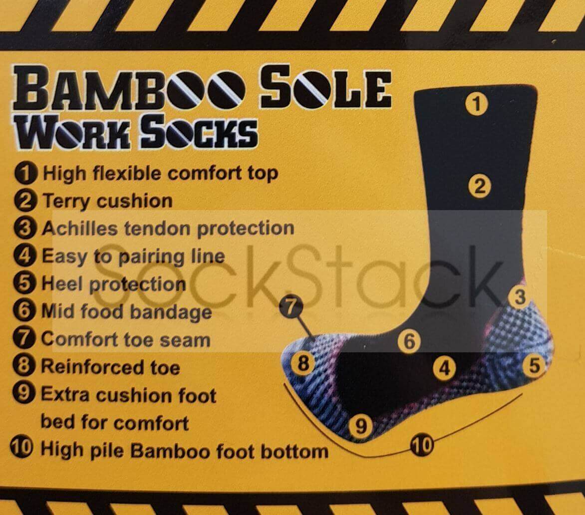 6 Pairs Mens Bamboo Moisture-Wicking Work Socks Cushioned Reinforced Heel Toe Durable Odour Control Ideal for Construction Hiking Long Hours by Sock Stack. Buy now for £10.00.