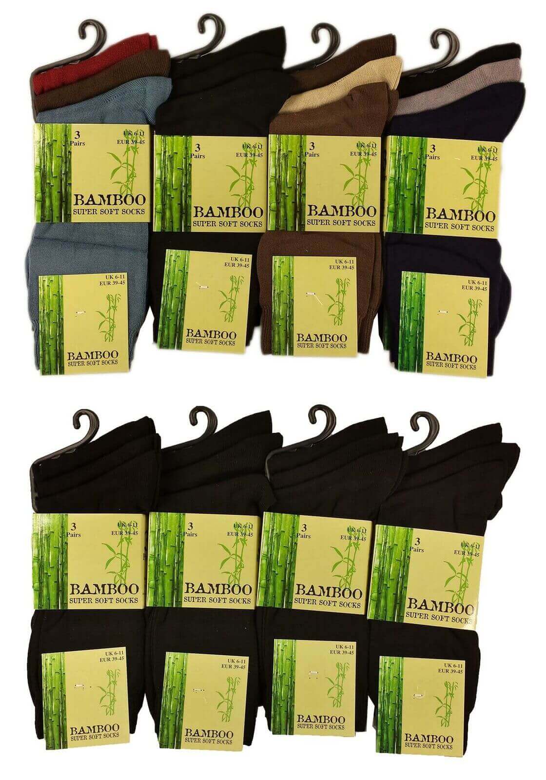 6 Pairs Men's Bamboo Socks Super Soft Anti Bacterial Moisture Wicking Breathable Comfort Reinforced Heel and Toe UK Sizes 6-11 Assorted Colours or Black by Sock Stack. Buy now for £8.00.
