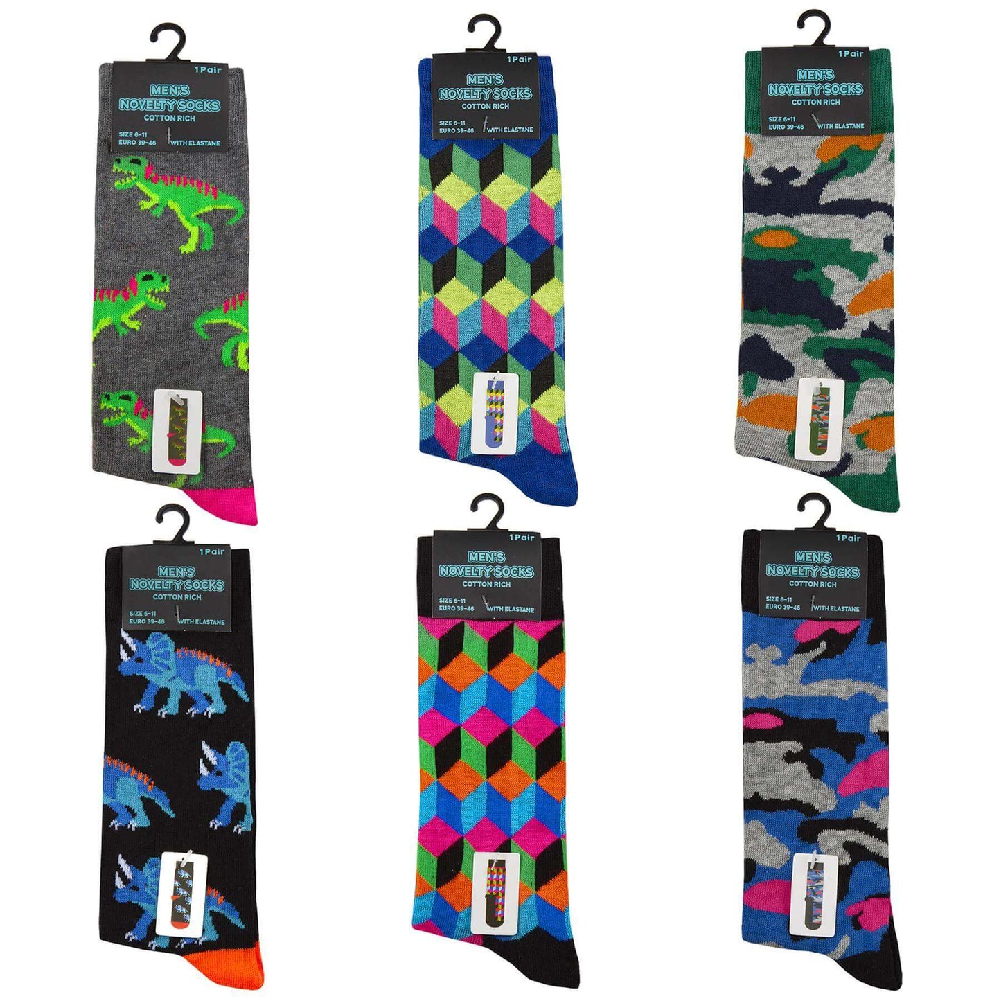 6 Pairs Mens Fun Novelty Cotton Rich Socks Comfortable Breathable with Sculpted Heels and Toes Assorted Styles Perfect Fit UK 6-11 EUR 39-45 by Sock Stack. Buy now for £9.00.
