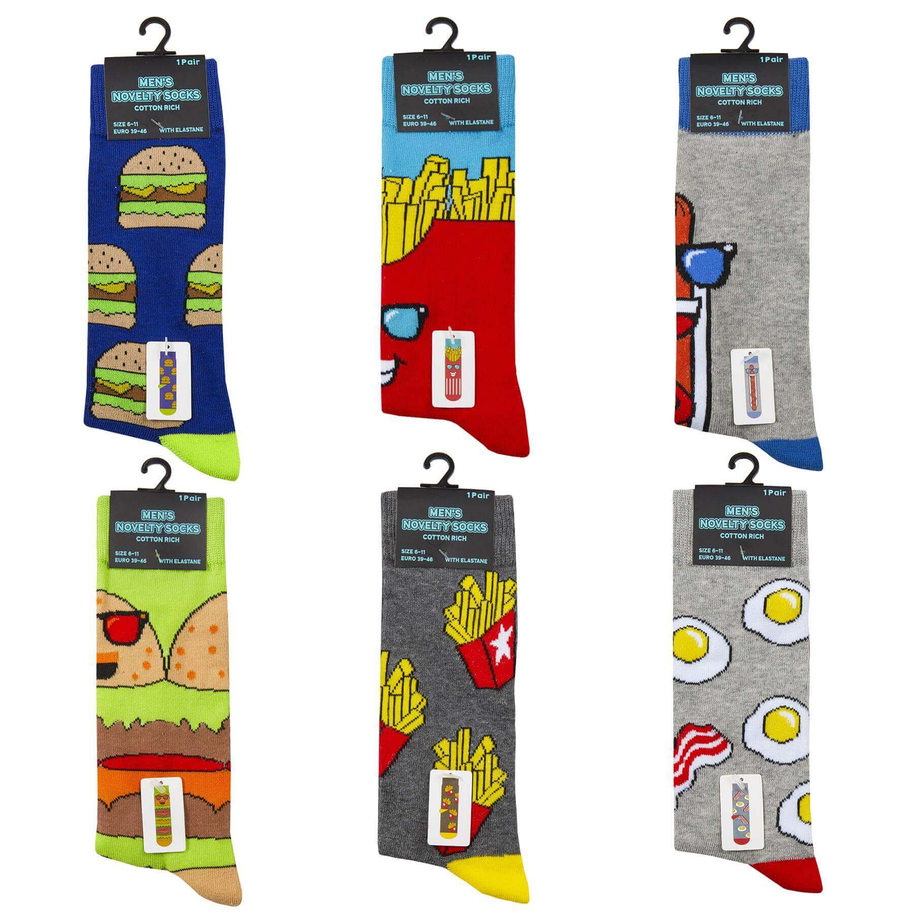 6 Pairs Mens Fun Novelty Cotton Rich Socks Comfortable Breathable with Sculpted Heels and Toes Assorted Styles Perfect Fit UK 6-11 EUR 39-45 by Sock Stack. Buy now for £9.00.