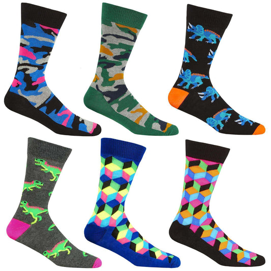 6 Pairs Mens Fun Novelty Cotton Rich Socks Comfortable Breathable with Sculpted Heels and Toes Assorted Styles Perfect Fit UK 6-11 EUR 39-45 by Sock Stack. Buy now for £9.00.