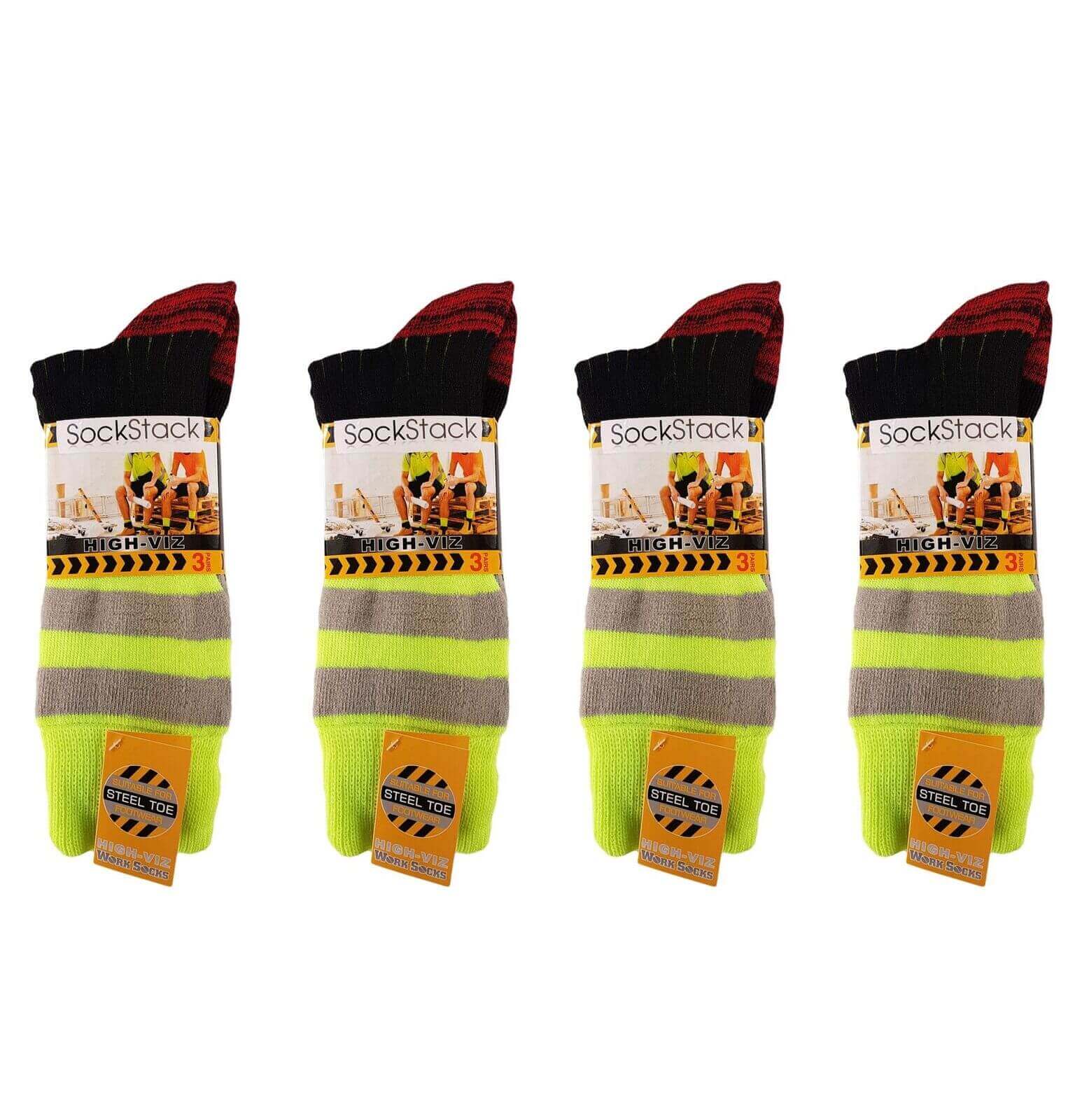 6 Pairs Mens High Visibility Work Socks with Reinforced Heel and Toe Cushioned Support for Steel Toe Boots Ideal for Construction and Industrial Jobs by Sock Stack. Buy now for £10.00.