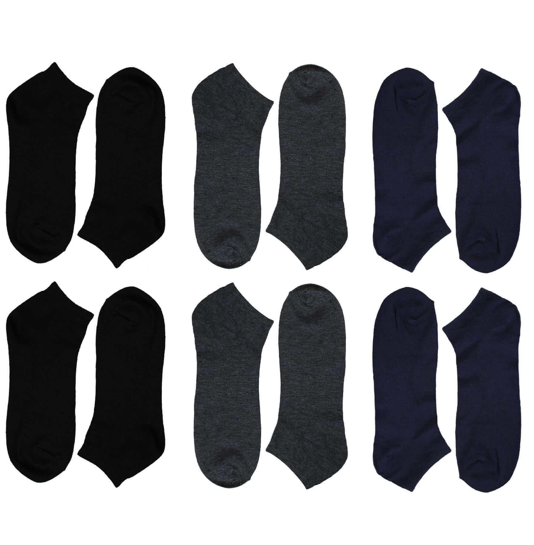6 Pairs Mens Lightweight Breathable Cotton Blend Ankle Trainer Socks with Arch Support for Running Gym Everyday Wear in Black White Navy Grey Sizes UK 6-11 EUR 39-45 by Sock Stack. Buy now for £5.00.