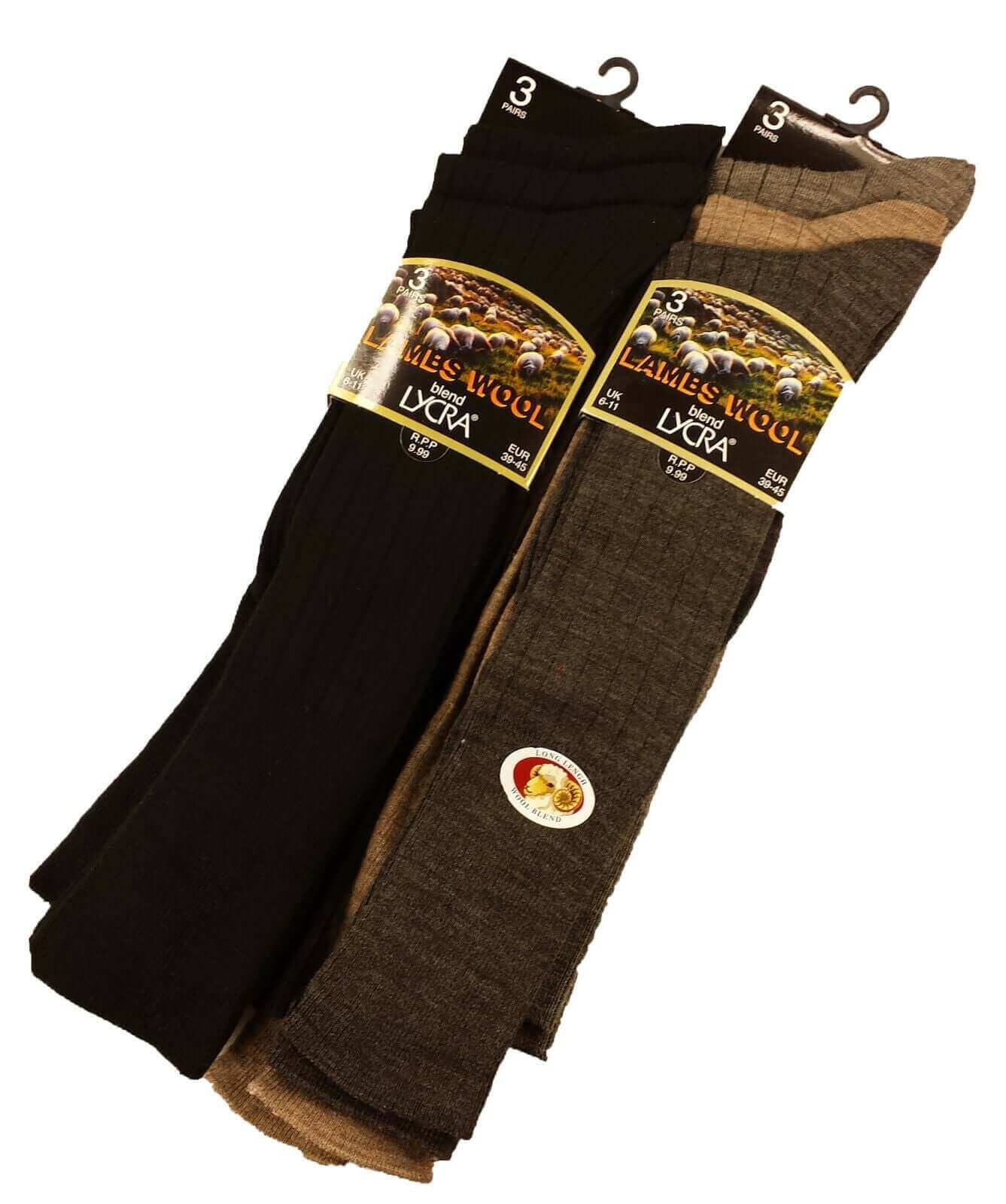 6 Pairs Mens Long Wool Socks Knee High Merino Terry Cushioned Arch Support Reinforced Toe Durable Outdoor Riding Wellington Boots Assorted Colours UK 6-11 EU 39-45 Sock Stack. Buy now for £8.00.