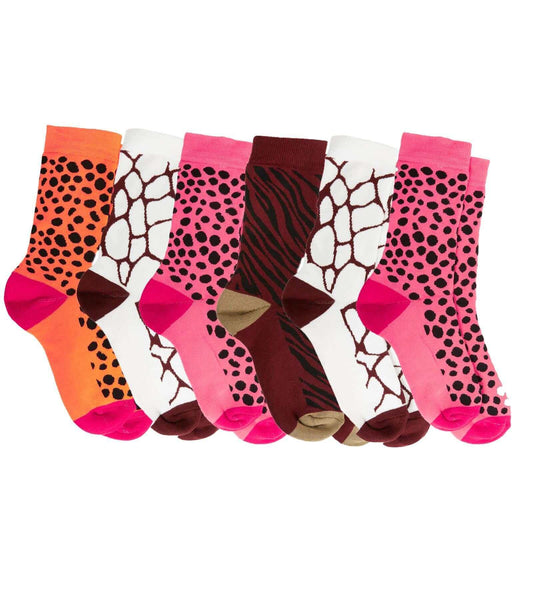6 Pairs Women's Cotton Rich Animal Print Boot Socks with Reinforced Heel and Toe for Hiking and Walking UK Size 4-7 by Sock Stack. Buy now for £7.00.