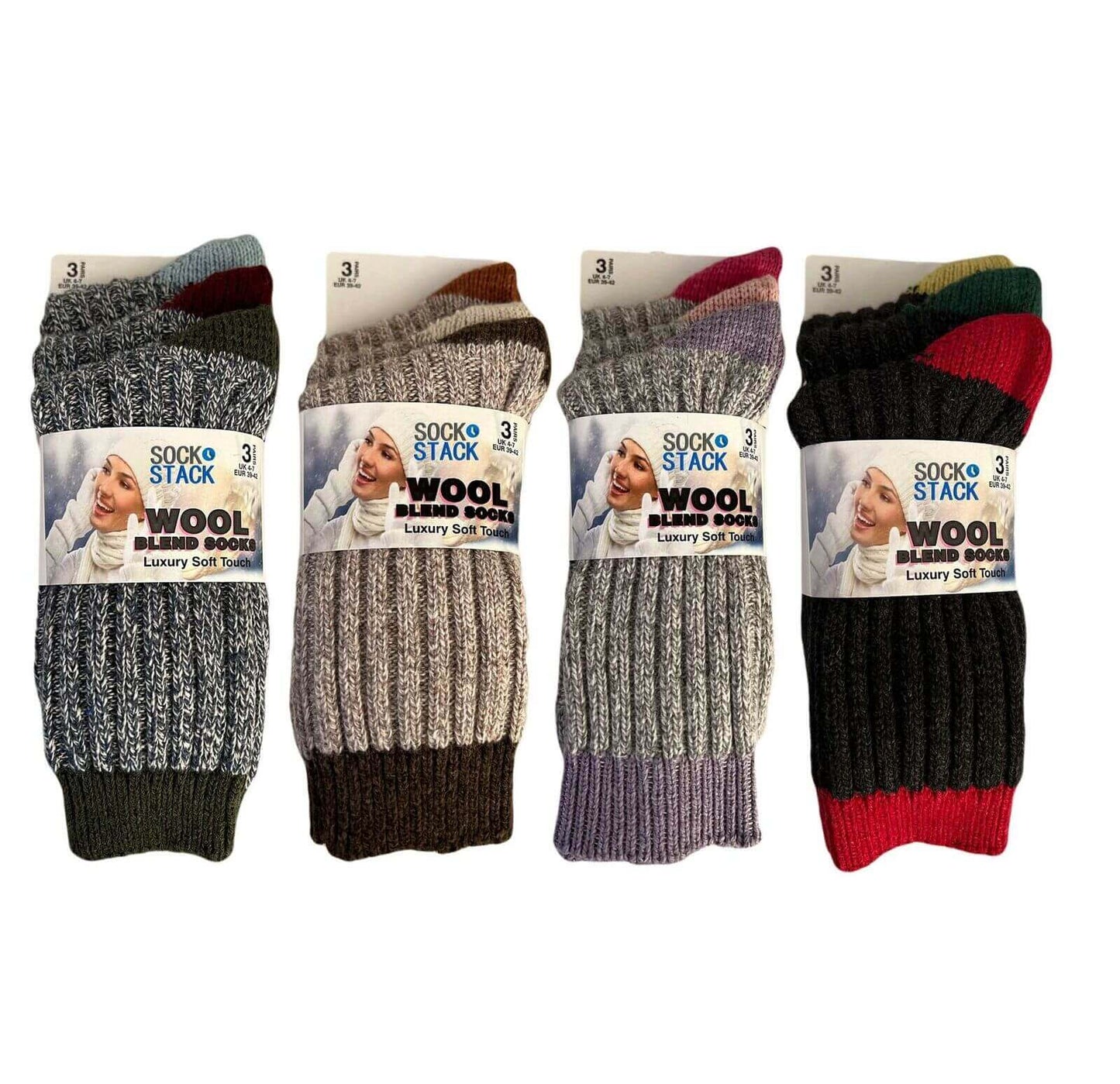 6 Pairs Women's Thick Wool Hiking Socks Cushioned Reinforced Heel Toe Breathable Outdoor Durable Work Boot Socks UK 4-7 by Sock Stack. Buy now for £8.00.