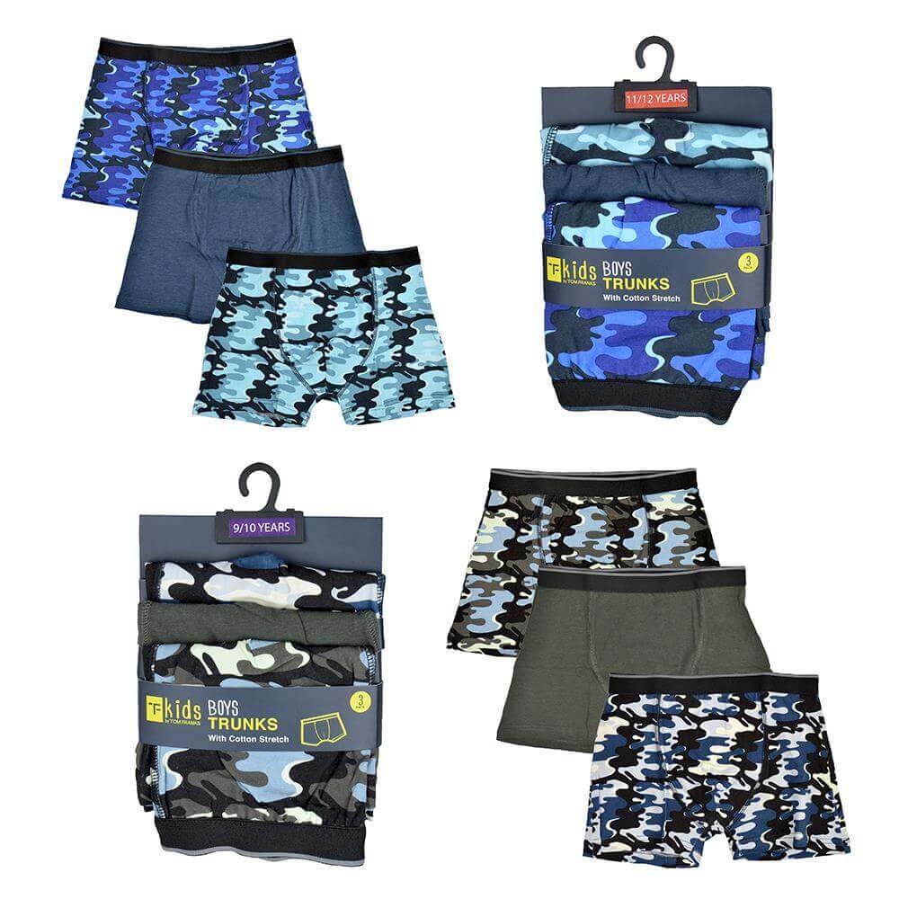 6 Pack Boys Cotton Stretch Trunks Boxer Shorts Comfortable Waistband Assorted Styles Breathable Underwear Sizes 5-13 Durable Moisture-Wicking by Sock Stack CAMO (BR10) / 13 YRS Boxer Shorts