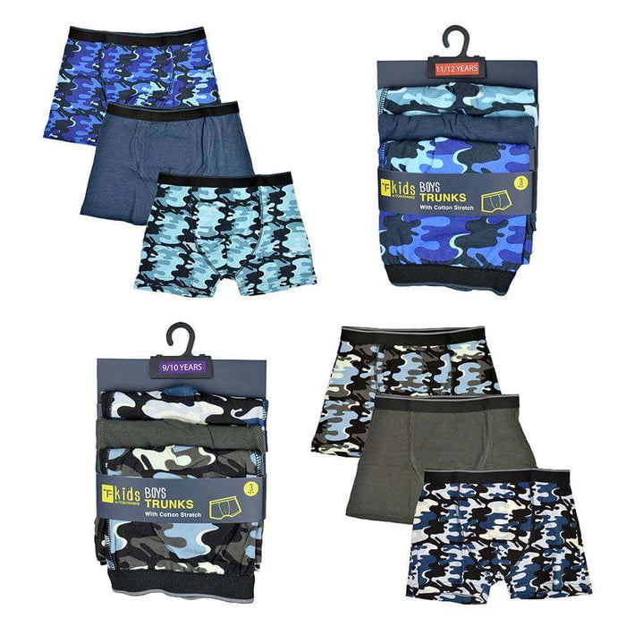 6 Pack Boys Cotton Stretch Trunks Boxer Shorts Comfortable Waistband Assorted Styles Breathable Underwear Sizes 5-13 Durable Moisture-Wicking by Sock Stack CAMO (BR10) / 13 YRS Boxer Shorts