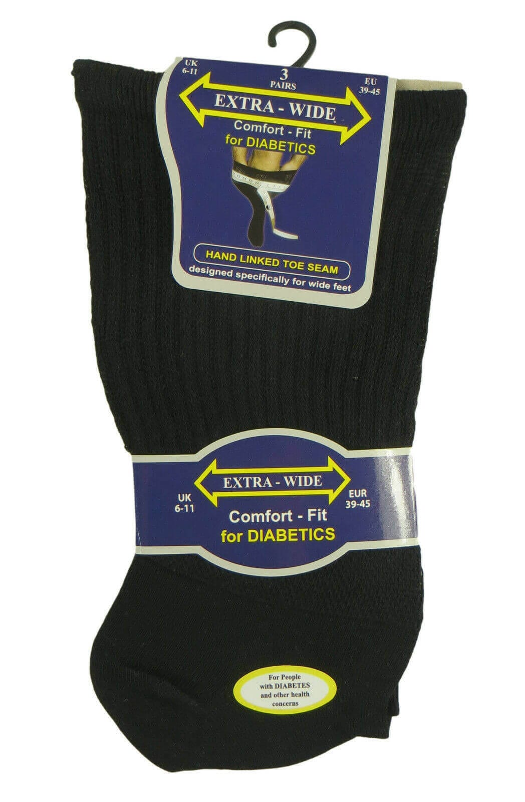 6 Pack Men's Extra Wide Non-Elastic Diabetic Socks Super Soft Breathable Moisture-Wicking Antibacterial Sustainable Cotton Black UK Sizes 6-11 by Sock Stack Socks