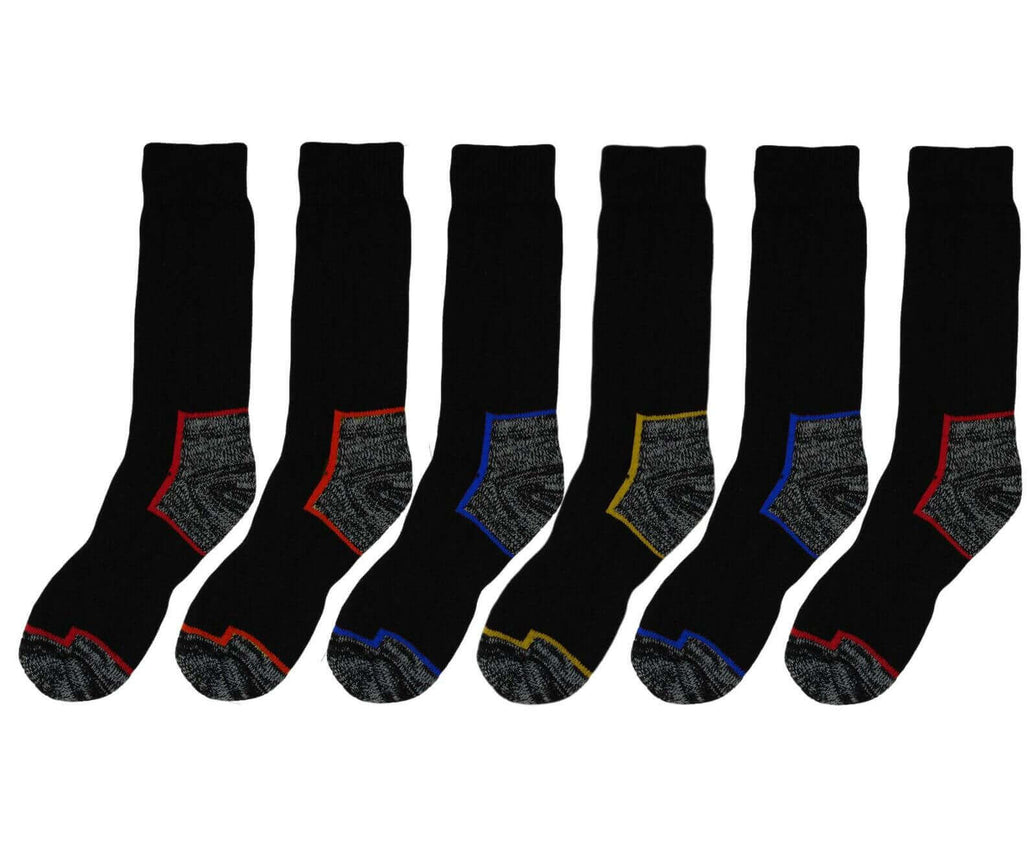 6 Pairs Mens Heavy Duty Work Socks Reinforced Heel and Toe Cushioned Anti-Blister Durable Construction Steel Toe Boot Sock UK 6-11 EUR 39-45 by Sock Stack ASSORTED / 6-11 Socks