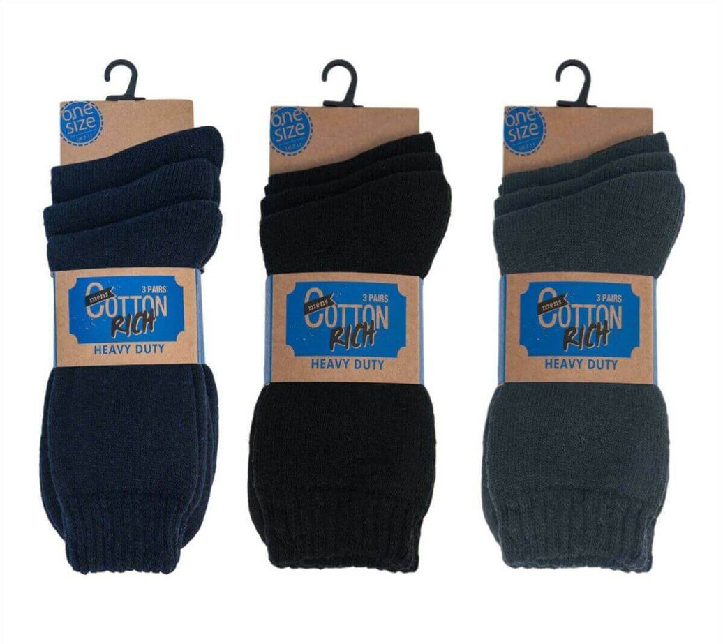 6 Pairs Thick Cushioned Men's Boot Socks Heavy Duty Cotton Rich Reinforced Heel and Toe for Durability and Comfort Ideal for Work and Hiking by Sock Stack BLACK/NAVY/GREY / 6-11 Socks
