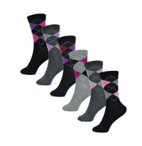 6 Pairs Women's Cotton Rich Socks Fun Designs Stripes Dots Leopard Fox Dog Cat Prints UK 4-7 Breathable Durable by Sock Stack ARGYLE (SS538) / UK 4-7 Socks