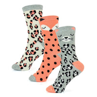 6 Pairs Women's Cotton Rich Socks Fun Designs Stripes Dots Leopard Fox Dog Cat Prints UK 4-7 Breathable Durable by Sock Stack Socks
