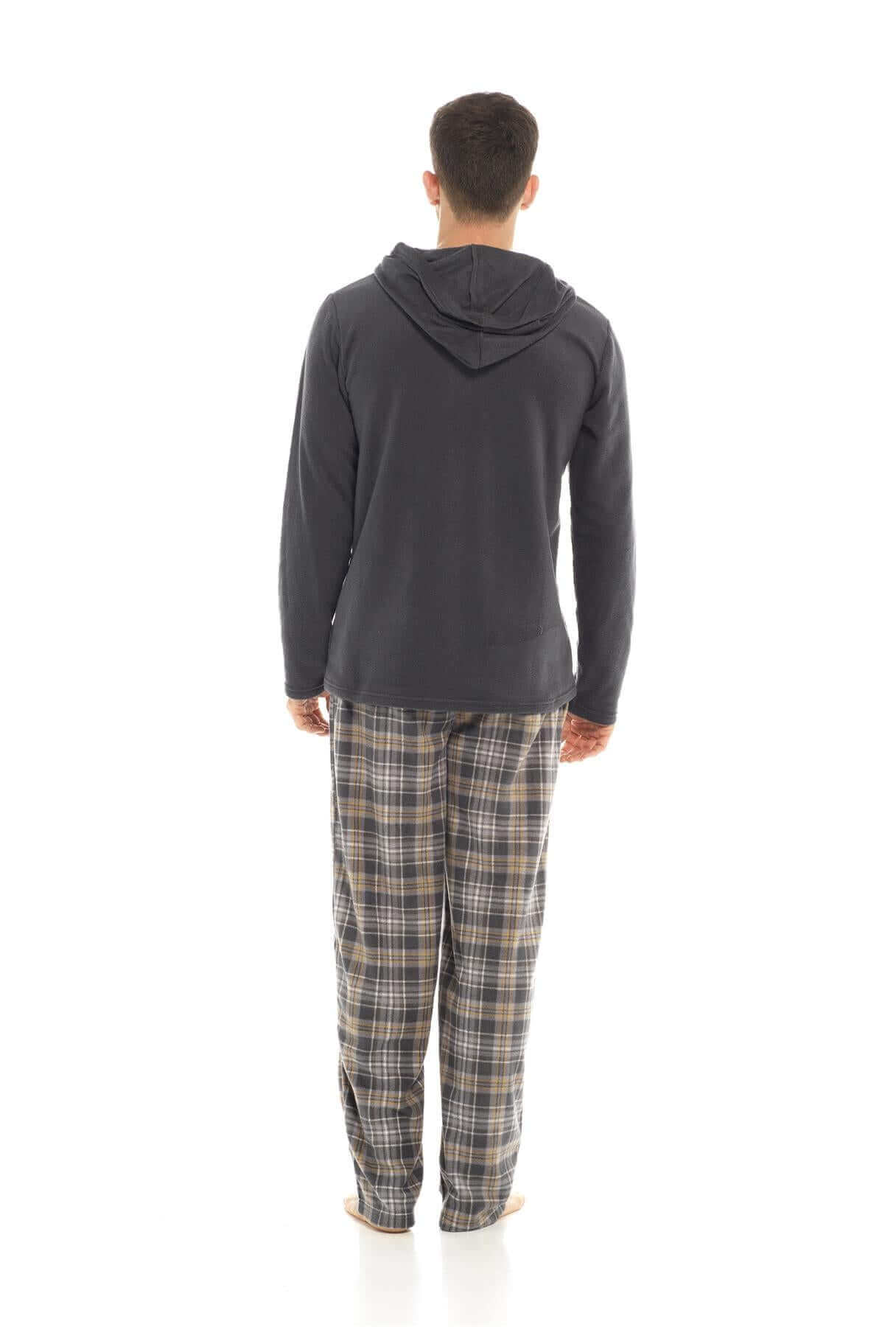 Men's Hooded Check Fleece Pyjama Set With Check Bottoms Warm Winter PJ Sets. Buy now for £20.00. A Pyjamas by Sock Stack. athletics, bottom, boys, charcoal, check, clothing, comfortable, fleece, fluffy, formal wear, grey, hooded, hoodie, hotel, indoor, la