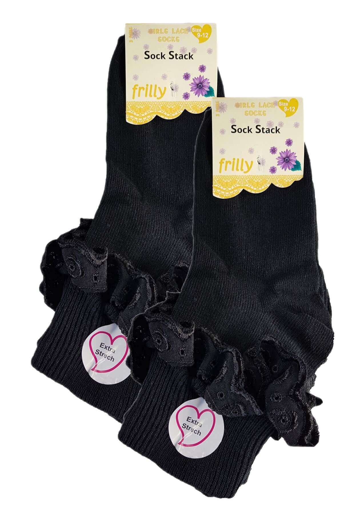 6 Pairs Of Lace Socks Cotton Rich Frilly Ankle For Girls Children. Buy now for £7.00. A Socks by Sock Stack. 12-3, 4-6, 6-8, 9-12, black, childrens, cotton, frilly, girls, grey, kids, lace, navy, socks, white.