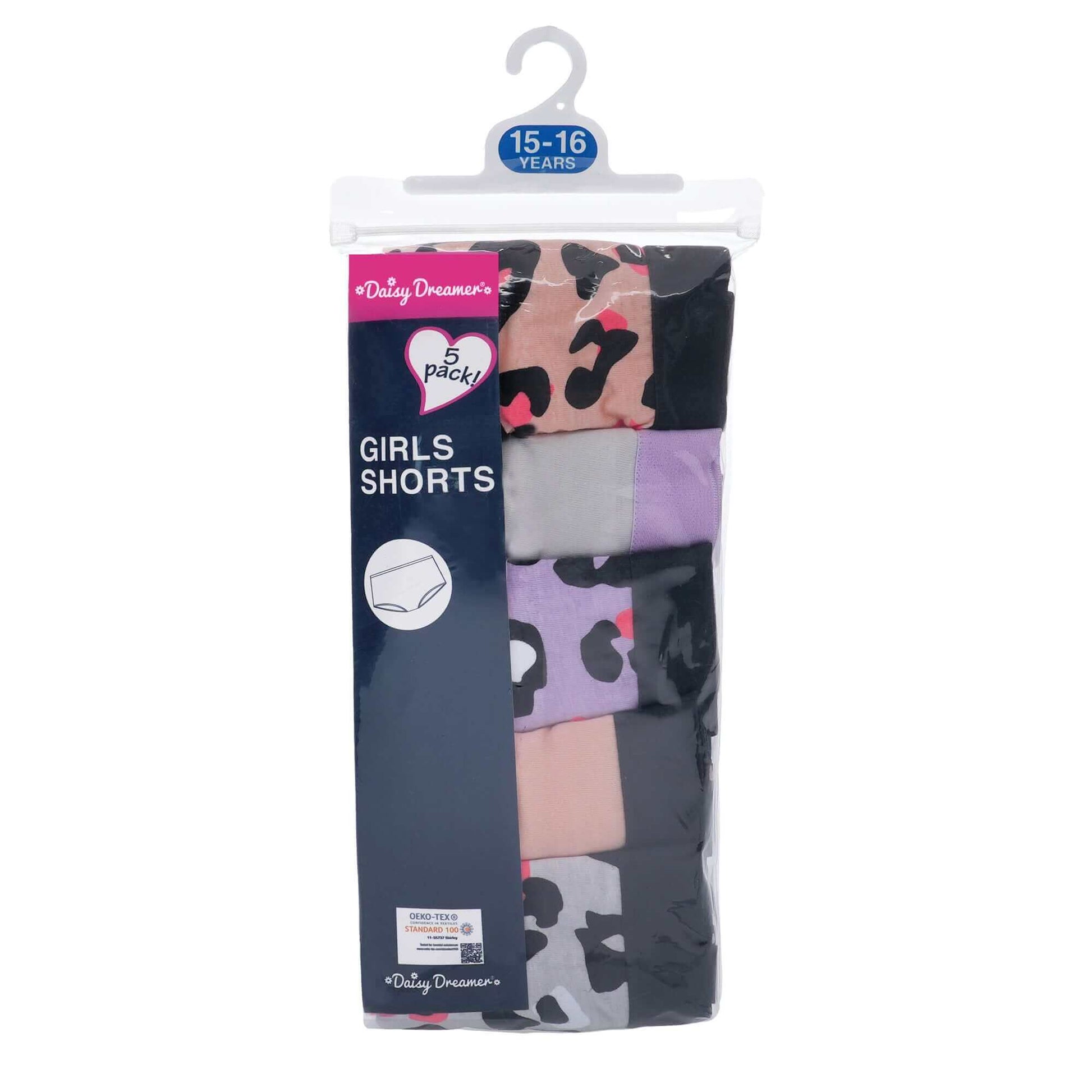 Pack of 5 Girls Underwear Briefs, Soft Cotton Comfort Fit Perfect for Everyday Wear. Buy now for £8.00. A Underwear by Daisy Dreamer. 11-12, 13-14, 15-16, 9-10, black, bottom, breathable, briefs, childrens, comfortable, cosy, cotton, girls, ladies, leopar