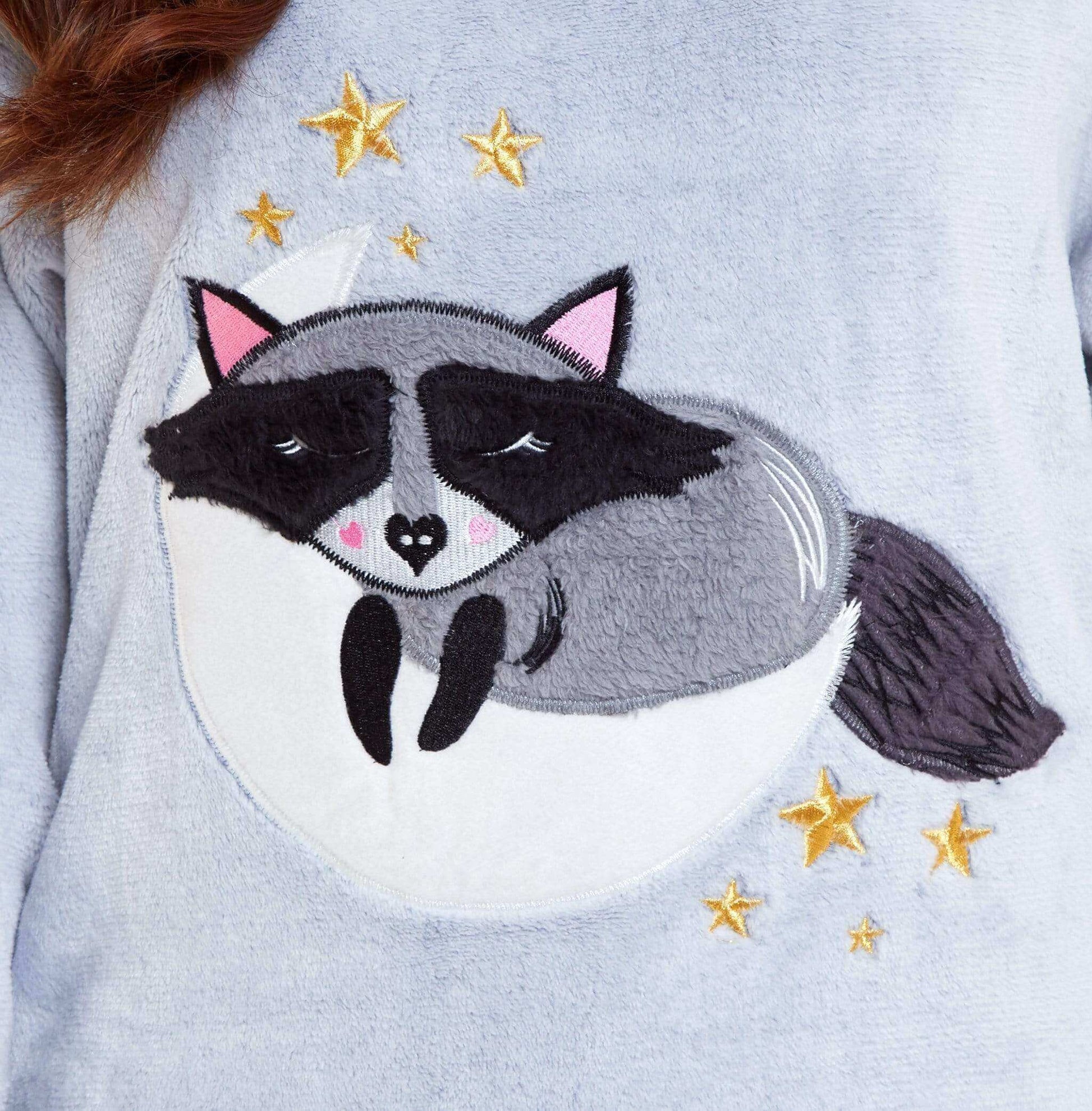 Cuddly Raccoon Fleece Hooded Pyjama Set for Women and Girls Super Soft Sherpa Lined Nightwear Ideal Mother Daughter Gift Cosy Boutique by Daisy Dreamer. Buy now for £15.00.