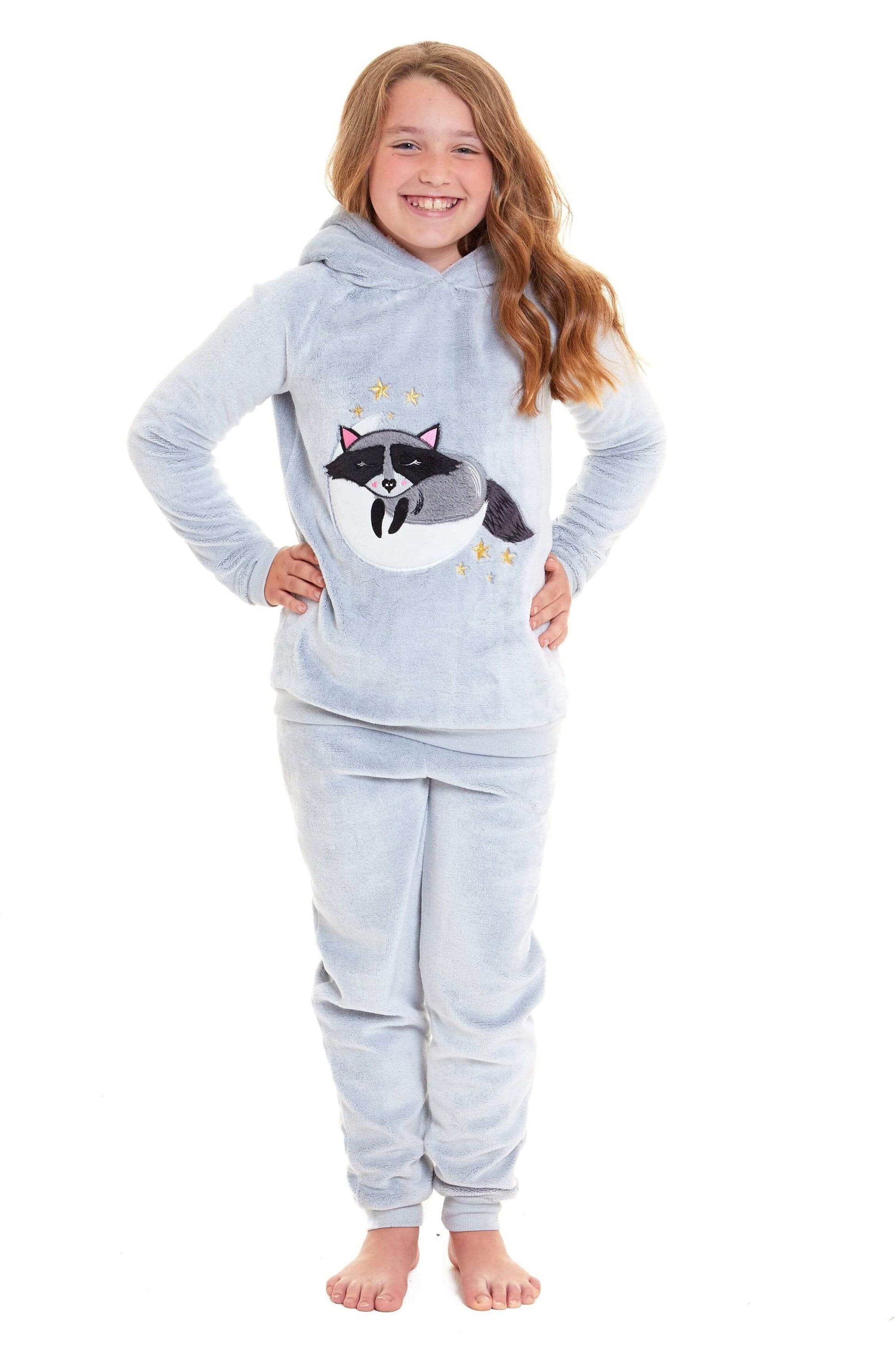 Cuddly Raccoon Fleece Hooded Pyjama Set for Women and Girls Super Soft Sherpa Lined Nightwear Ideal Mother Daughter Gift Cosy Boutique by Daisy Dreamer. Buy now for £15.00.
