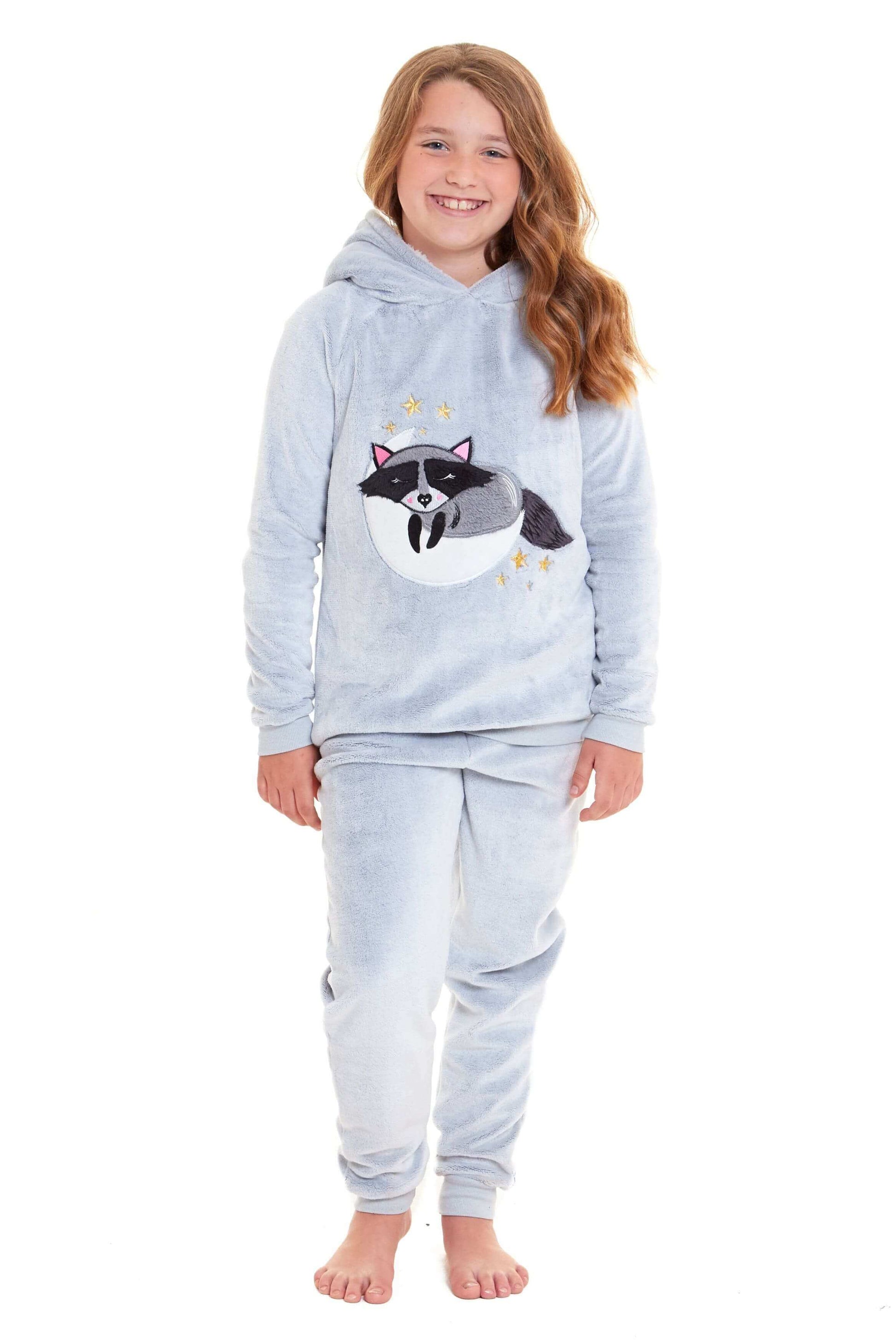 Cuddly Raccoon Fleece Hooded Pyjama Set for Women and Girls Super Soft Sherpa Lined Nightwear Ideal Mother Daughter Gift Cosy Boutique by Daisy Dreamer. Buy now for £15.00.