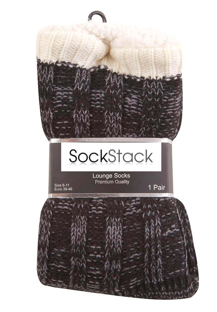 Extra Warm Men's Thermal Chunky Slipper Socks with Non Slip Grips Sherpa Fleece Lining Ideal for Home Lounging and Cold Weather UK 6-11 EU 39-46 Black Grey by Sock Stack. Buy now for £7.00.