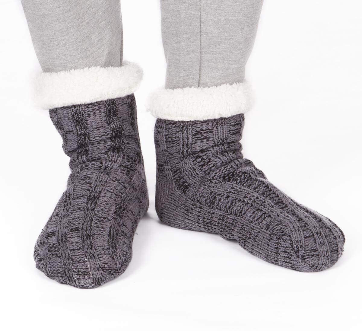 Extra Warm Men's Thermal Chunky Slipper Socks with Non Slip Grips Sherpa Fleece Lining Ideal for Home Lounging and Cold Weather UK 6-11 EU 39-46 Black Grey by Sock Stack. Buy now for £7.00.