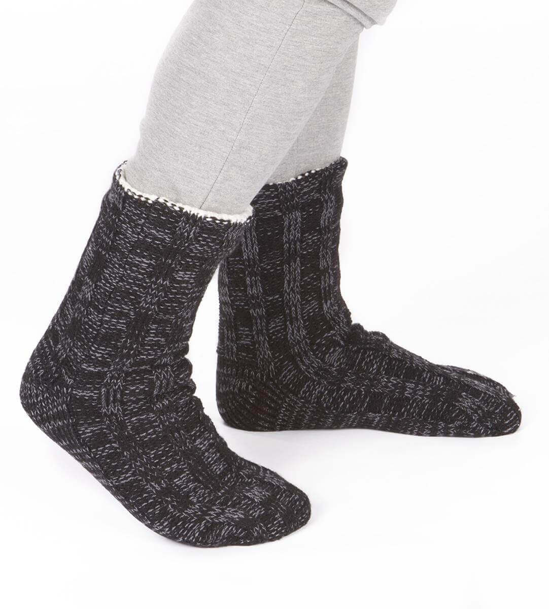 Extra Warm Men's Thermal Chunky Slipper Socks with Non Slip Grips Sherpa Fleece Lining Ideal for Home Lounging and Cold Weather UK 6-11 EU 39-46 Black Grey by Sock Stack. Buy now for £7.00.