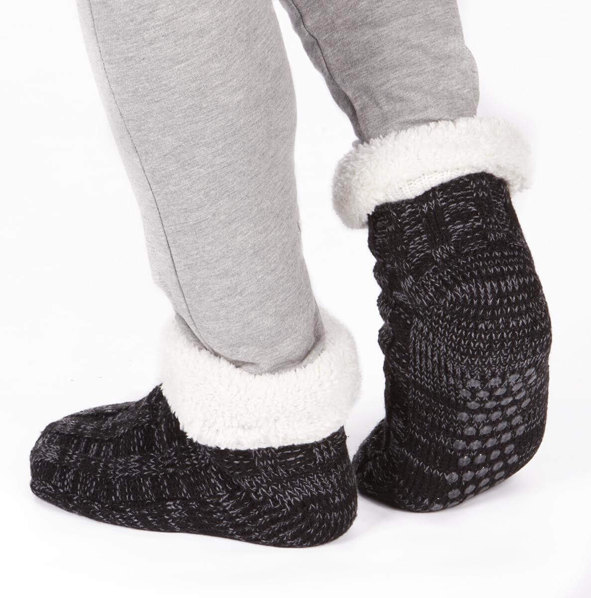 Extra Warm Men's Thermal Chunky Slipper Socks with Non Slip Grips Sherpa Fleece Lining Ideal for Home Lounging and Cold Weather UK 6-11 EU 39-46 Black Grey by Sock Stack. Buy now for £7.00.