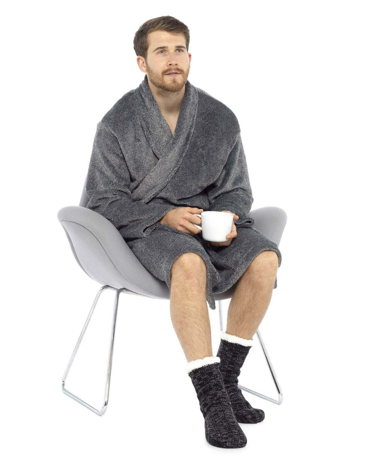 Extra Warm Men's Thermal Chunky Slipper Socks with Non Slip Grips Sherpa Fleece Lining Ideal for Home Lounging and Cold Weather UK 6-11 EU 39-46 Black Grey by Sock Stack. Buy now for £7.00.