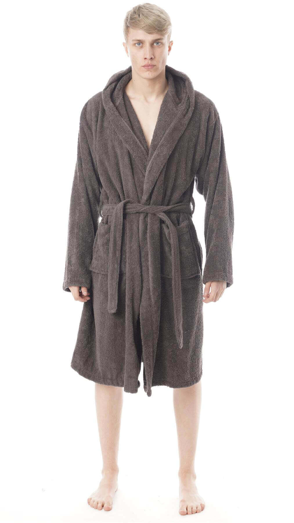 Hooded Mens Bathrobe Super Soft Terry Towelling Ultra Absorbing Flannel Black Navy Charcoal Long Pile Ideal for Shower Spa Home Gym Hotel by Daisy Dreamer. Buy now for £15.00.