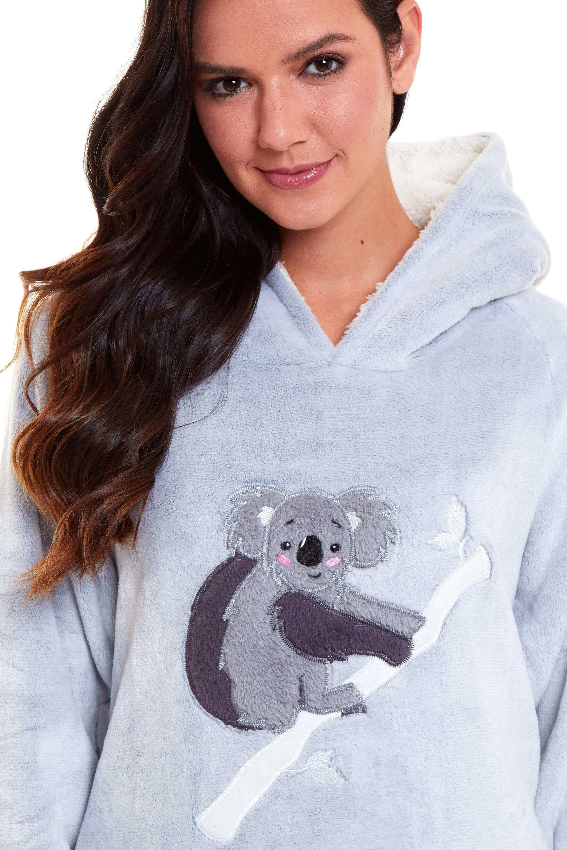 Koala Bear Fleece Hooded Pyjama Set Soft Plush Loungewear for Kids and Adults Cosy Nightwear with Hoodie and Elasticated Pants by Daisy Dreamer. Buy now for £15.00.