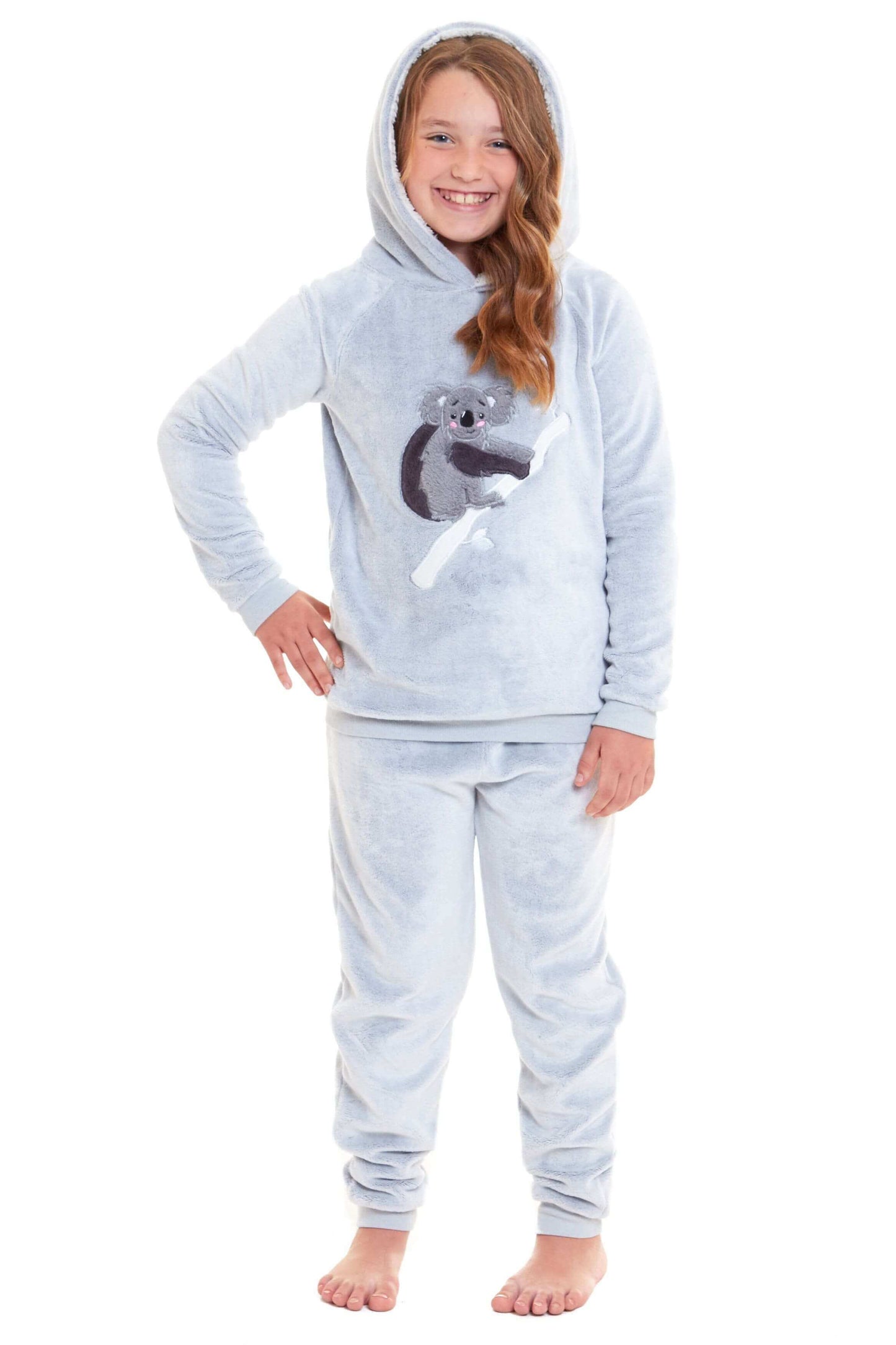 Koala Bear Fleece Hooded Pyjama Set Soft Plush Loungewear for Kids and Adults Cosy Nightwear with Hoodie and Elasticated Pants by Daisy Dreamer. Buy now for £15.00.