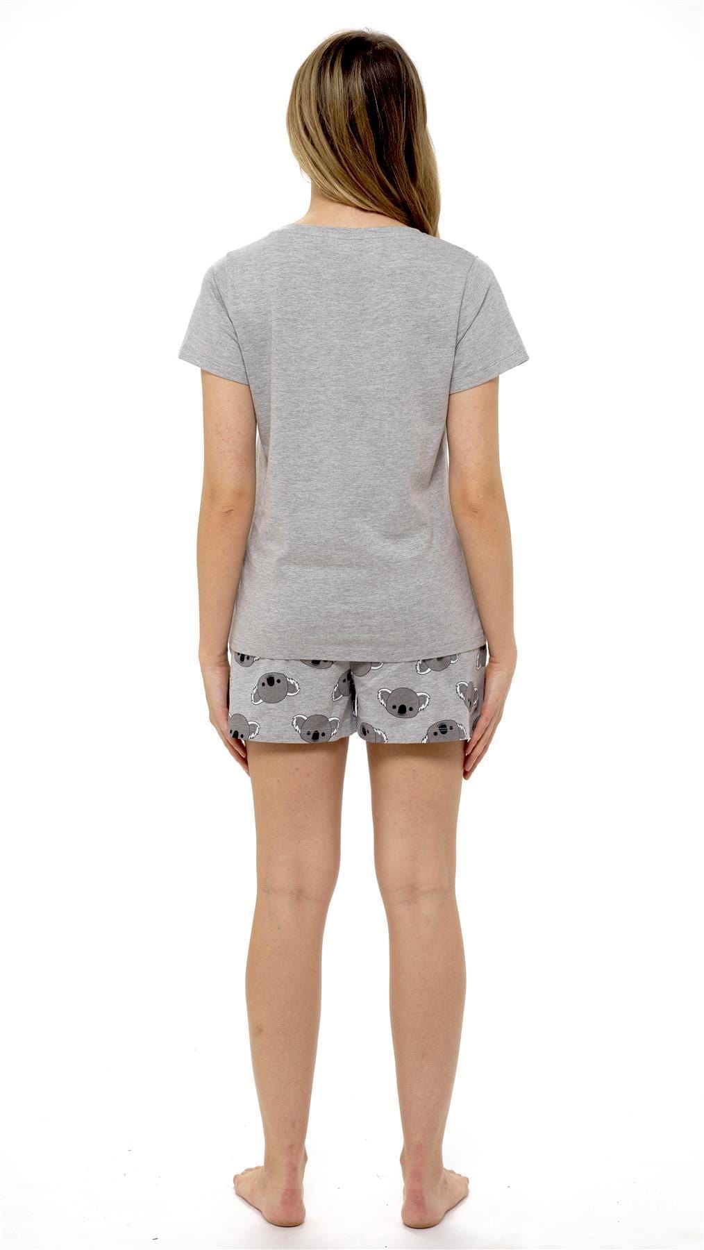 Ladies 100% Cotton Koala Bear Grey Pyjama Set T-Shirt & Shorts Summer Loungewear Sleepwear Gift Idea Nightwear by Daisy Dreamer. Buy now for £10.00.