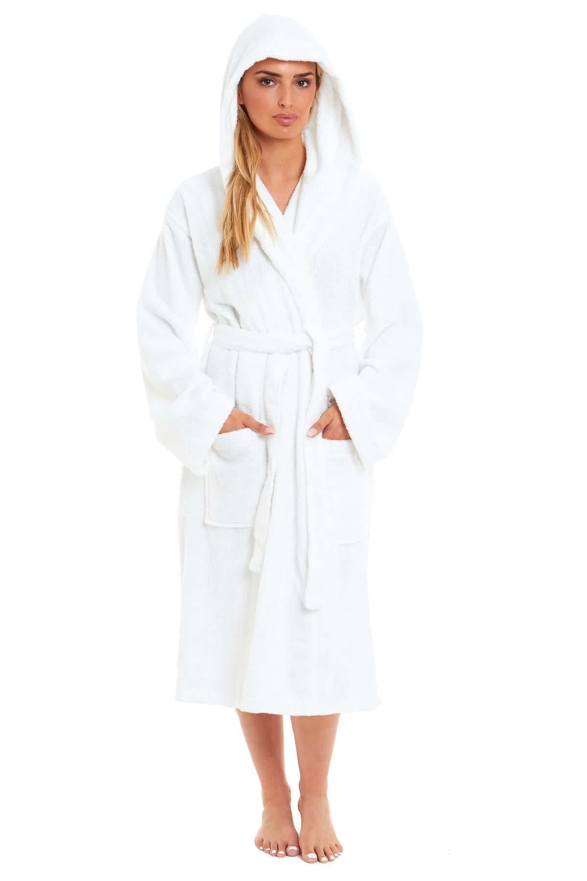 Luxurious Women's Bamboo Hooded Dressing Gown Ultra Absorbent Soft Towelling Robe for Spa Gym Home in Grey or White Sizes S to XL Daisy Dreamer. Buy now for £20.00.