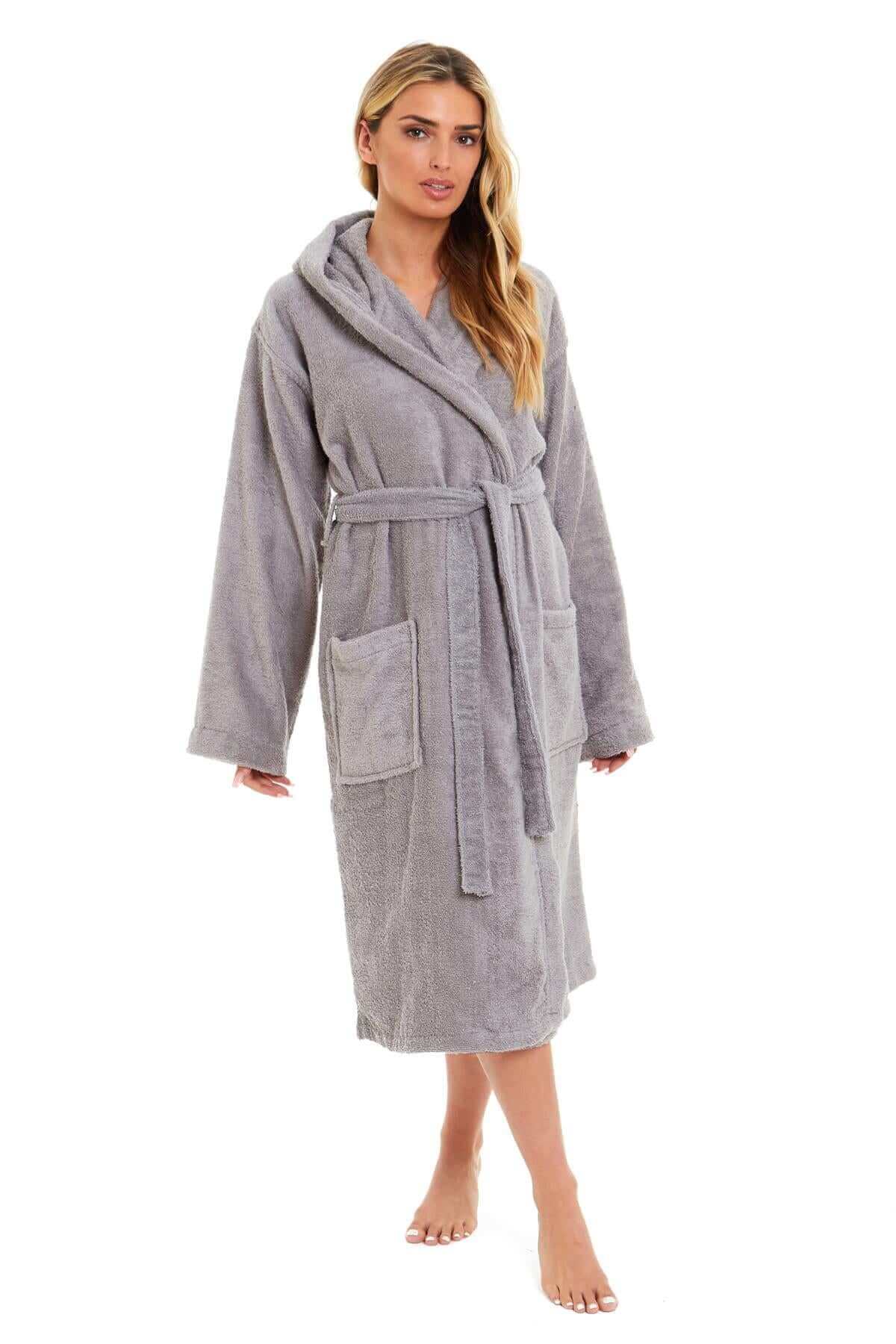 Luxurious Women's Bamboo Hooded Dressing Gown Ultra Absorbent Soft Towelling Robe for Spa Gym Home in Grey or White Sizes S to XL Daisy Dreamer. Buy now for £20.00.