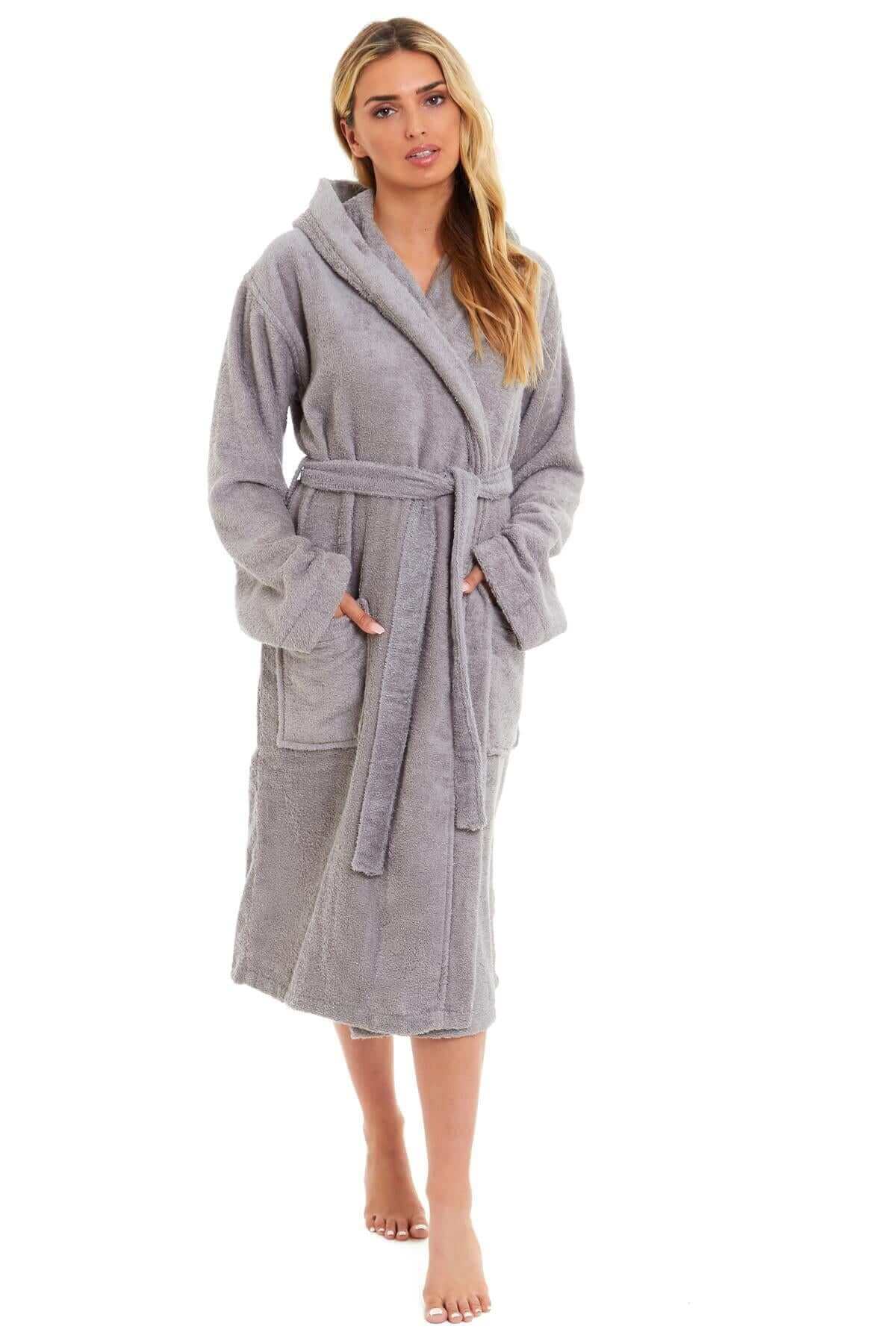 Luxurious Women's Bamboo Hooded Dressing Gown Ultra Absorbent Soft Towelling Robe for Spa Gym Home in Grey or White Sizes S to XL Daisy Dreamer. Buy now for £20.00.