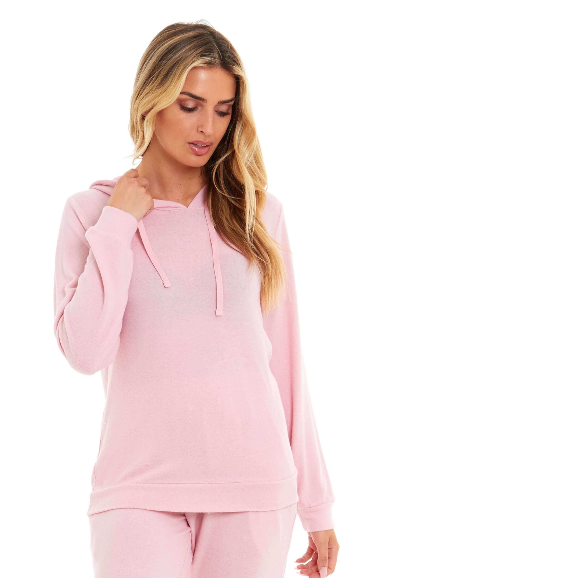Luxurious Womens Pink Grey Cosy Hooded Pyjama Set Soft Comfortable Stretchable Loungewear Long Sleeve Hoodie and Pants Ideal Gift Daisy Dreamer. Buy now for £20.00.