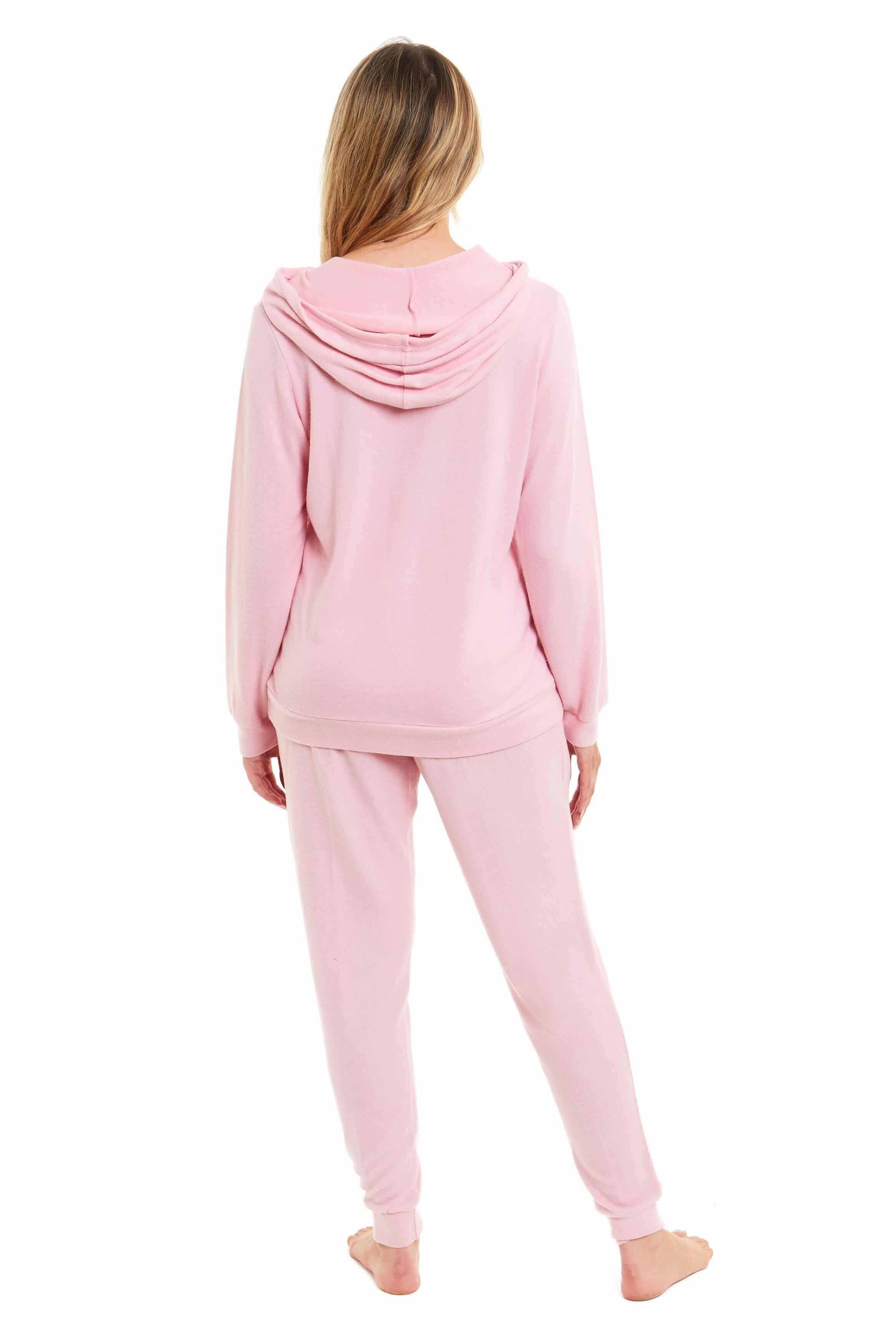 Luxurious Womens Pink Grey Cosy Hooded Pyjama Set Soft Comfortable Stretchable Loungewear Long Sleeve Hoodie and Pants Ideal Gift Daisy Dreamer. Buy now for £20.00.