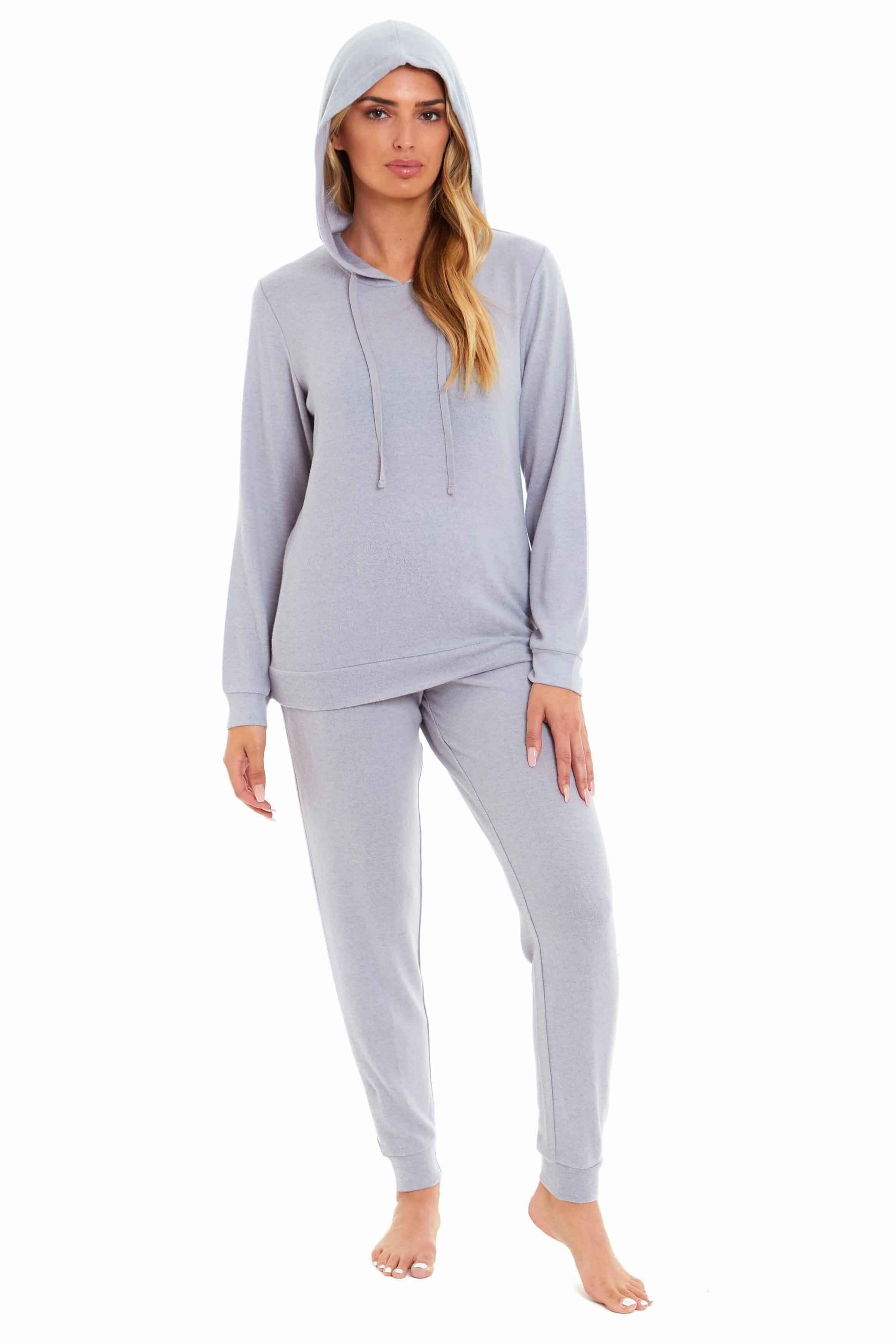 Luxurious Womens Pink Grey Cosy Hooded Pyjama Set Soft Comfortable Stretchable Loungewear Long Sleeve Hoodie and Pants Ideal Gift Daisy Dreamer. Buy now for £20.00.