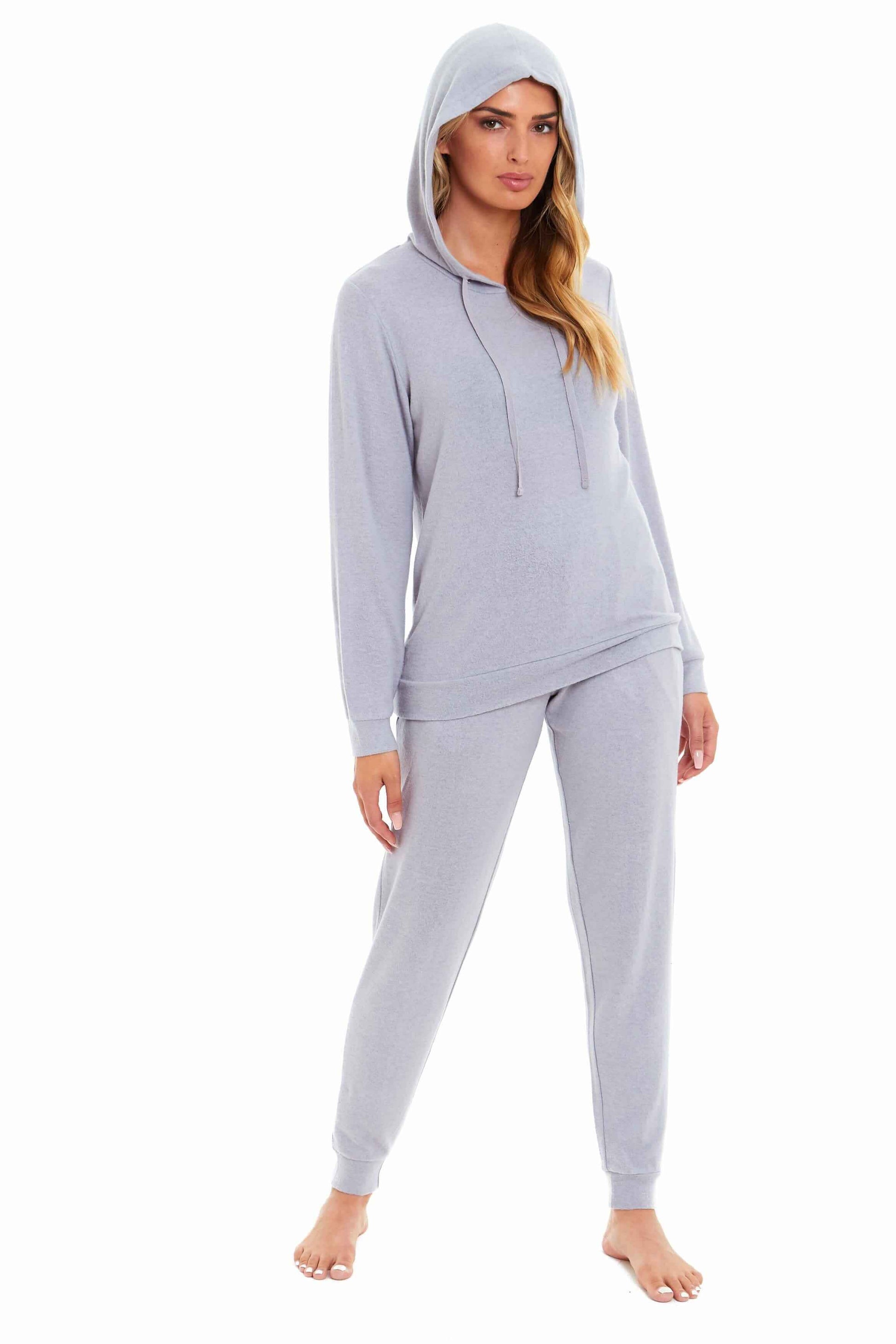 Luxurious Womens Pink Grey Cosy Hooded Pyjama Set Soft Comfortable Stretchable Loungewear Long Sleeve Hoodie and Pants Ideal Gift Daisy Dreamer. Buy now for £20.00.