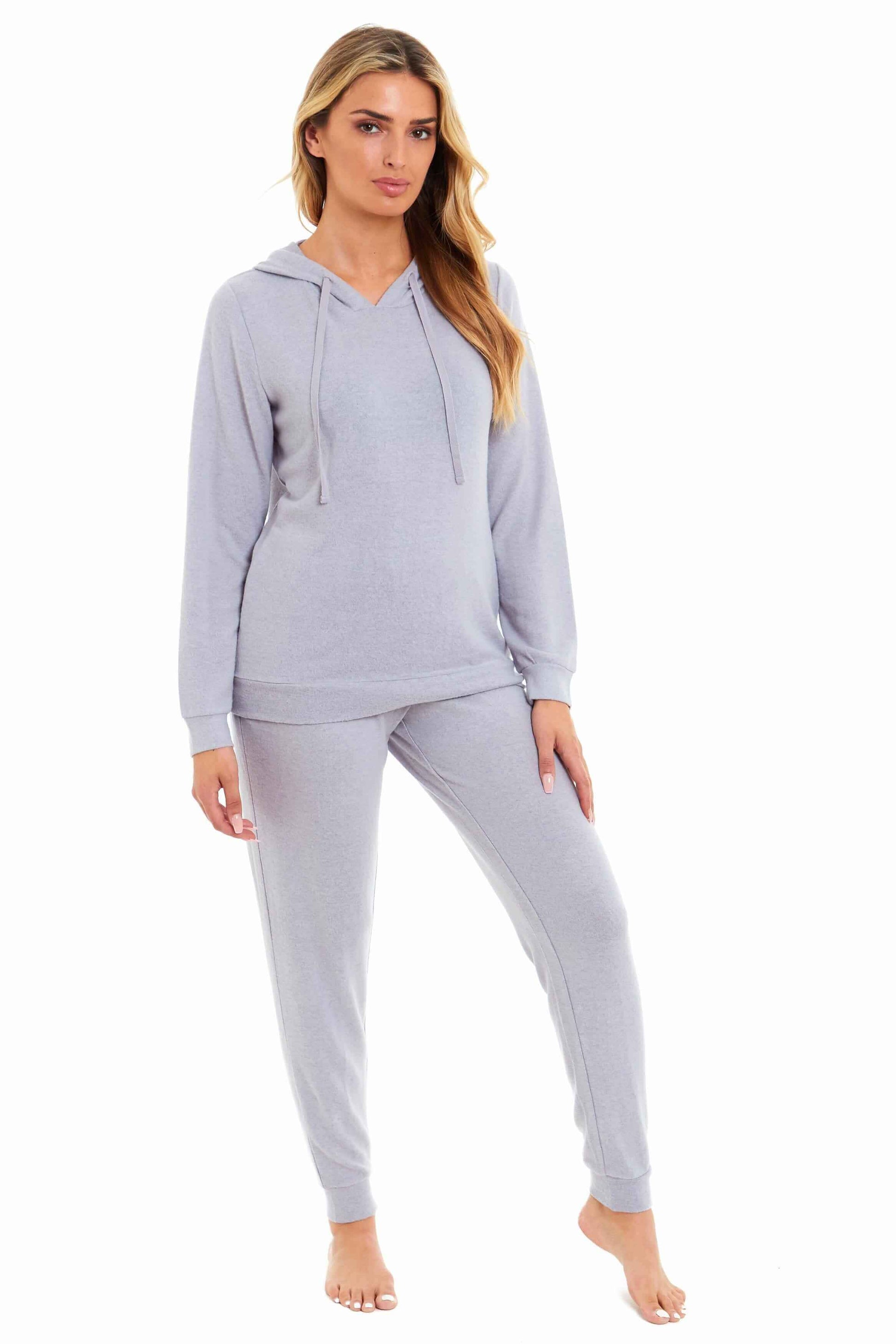 Luxurious Womens Pink Grey Cosy Hooded Pyjama Set Soft Comfortable Stretchable Loungewear Long Sleeve Hoodie and Pants Ideal Gift Daisy Dreamer. Buy now for £20.00.