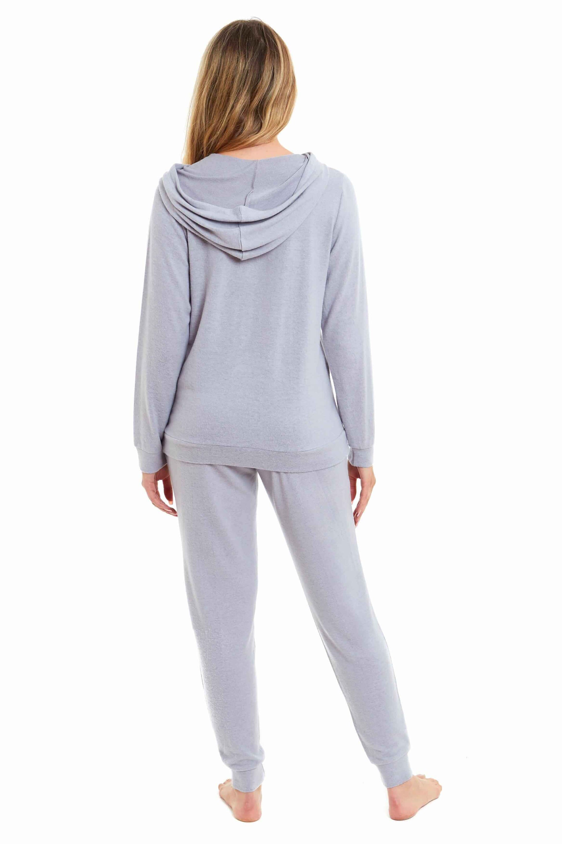 Luxurious Womens Pink Grey Cosy Hooded Pyjama Set Soft Comfortable Stretchable Loungewear Long Sleeve Hoodie and Pants Ideal Gift Daisy Dreamer. Buy now for £20.00.