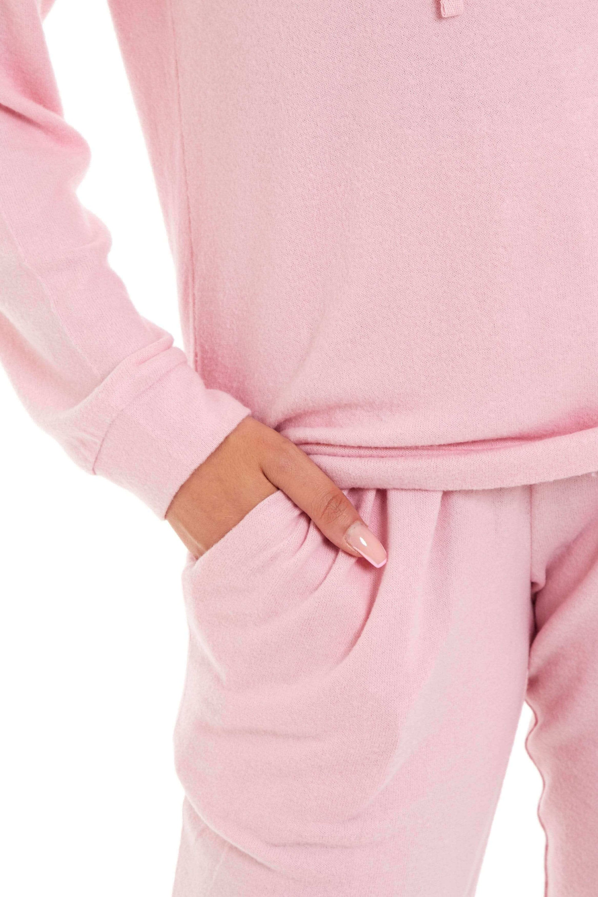 Luxurious Womens Pink Grey Cosy Hooded Pyjama Set Soft Comfortable Stretchable Loungewear Long Sleeve Hoodie and Pants Ideal Gift Daisy Dreamer. Buy now for £20.00.