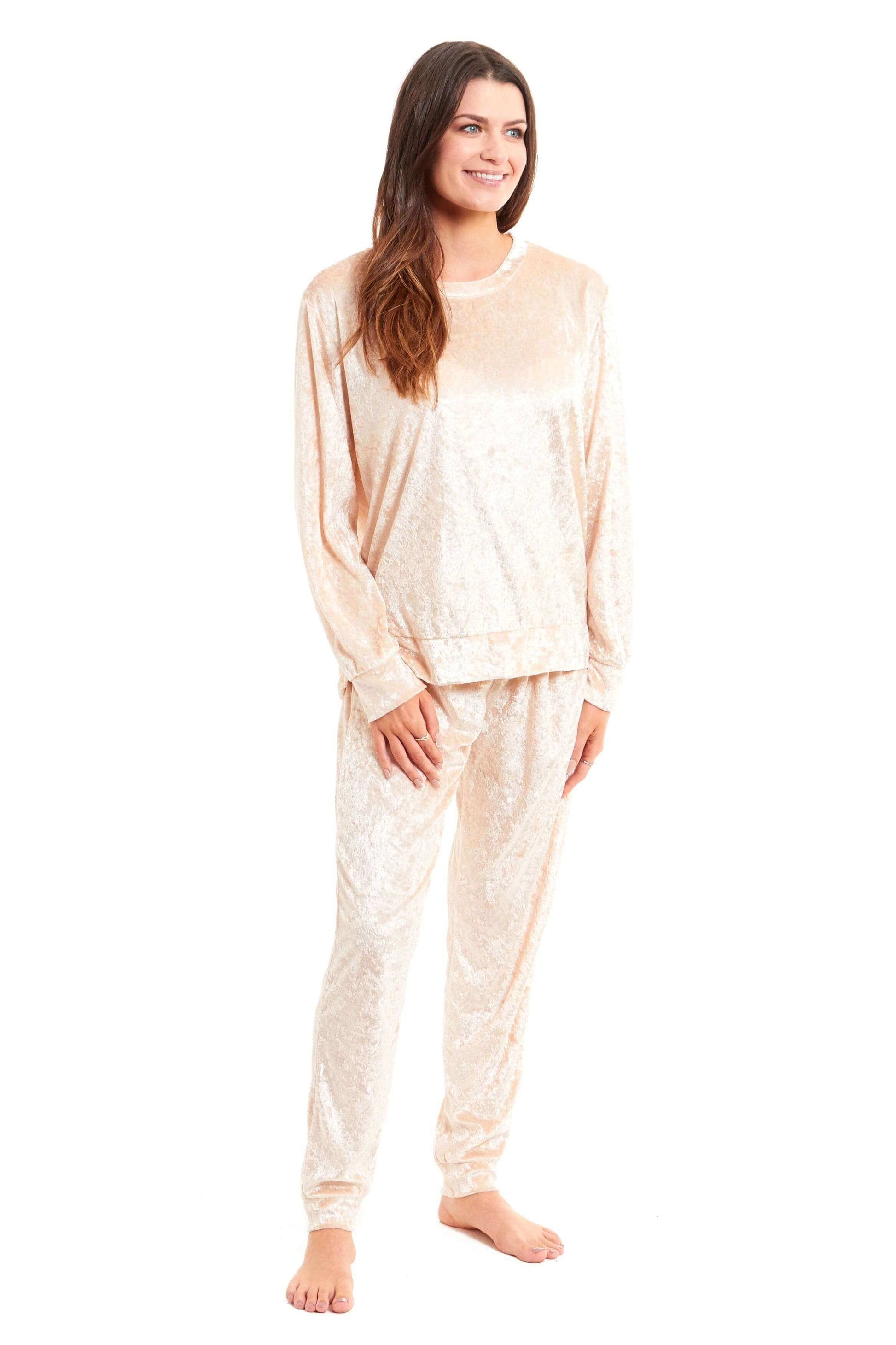 Luxurious Women's Soft Crushed Velvet Pyjama Set Comfortable Loungewear Stylish Nightwear with Elasticated Waistband Multiple Sizes Daisy Dreamer. Buy now for £15.00.